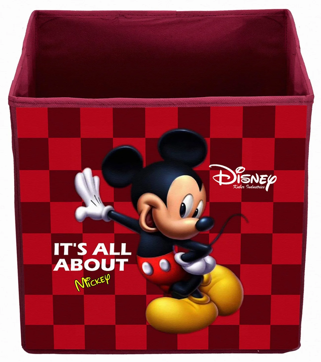 Kuber Industries Disney Myszka Miki Składane pudełko do przechowywania z włókniny z uchwytem na zabawki, książki, ubrania, szafa (brązowa, rozmiar L, 2 sztuki)
