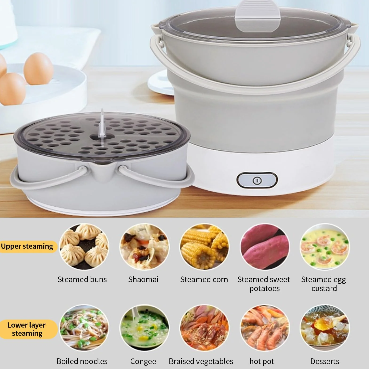 elektryczny garnek, składany, przenośny, pojemność 1 l, mini garnek do mieszkania, na kemping, do domu, biura, podróży
