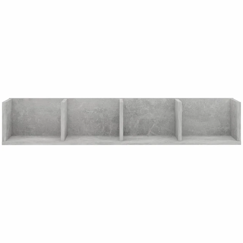 Regał ścienny na płyty CD, szary beton, 100 x 18 x 18 cm, materiał drewnopochodny z 4 półkami, wiszący regał na płyty CD DVD, montaż ścienny, wytrzymały i trwały, idealny do salonu, sypialni