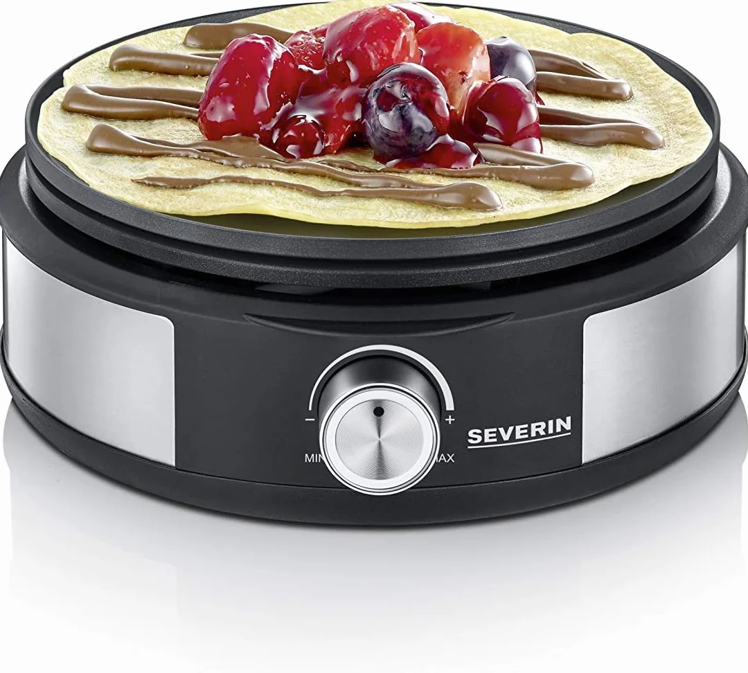 Fondue połączone z naleśnikarką SEVERIN FO 2471, urządzenie 2w1, zestaw z 8 widelcami nadającymi się do mycia w zmywarce, zdejmowana płyta do naleśników, moc 1500 W