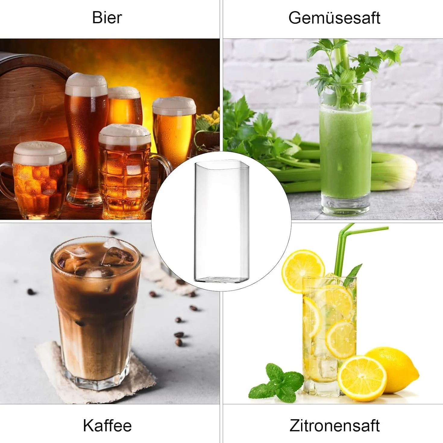 HENGBIRD Przezroczyste szklanki do napojów, 4 sztuki, 400 ml, cienkie kwadratowe, eleganckie szklanki barowe na wodę, sok, piwo, napoje, koktajle, mojito i napoje mieszane (cienkie kwadraty)
