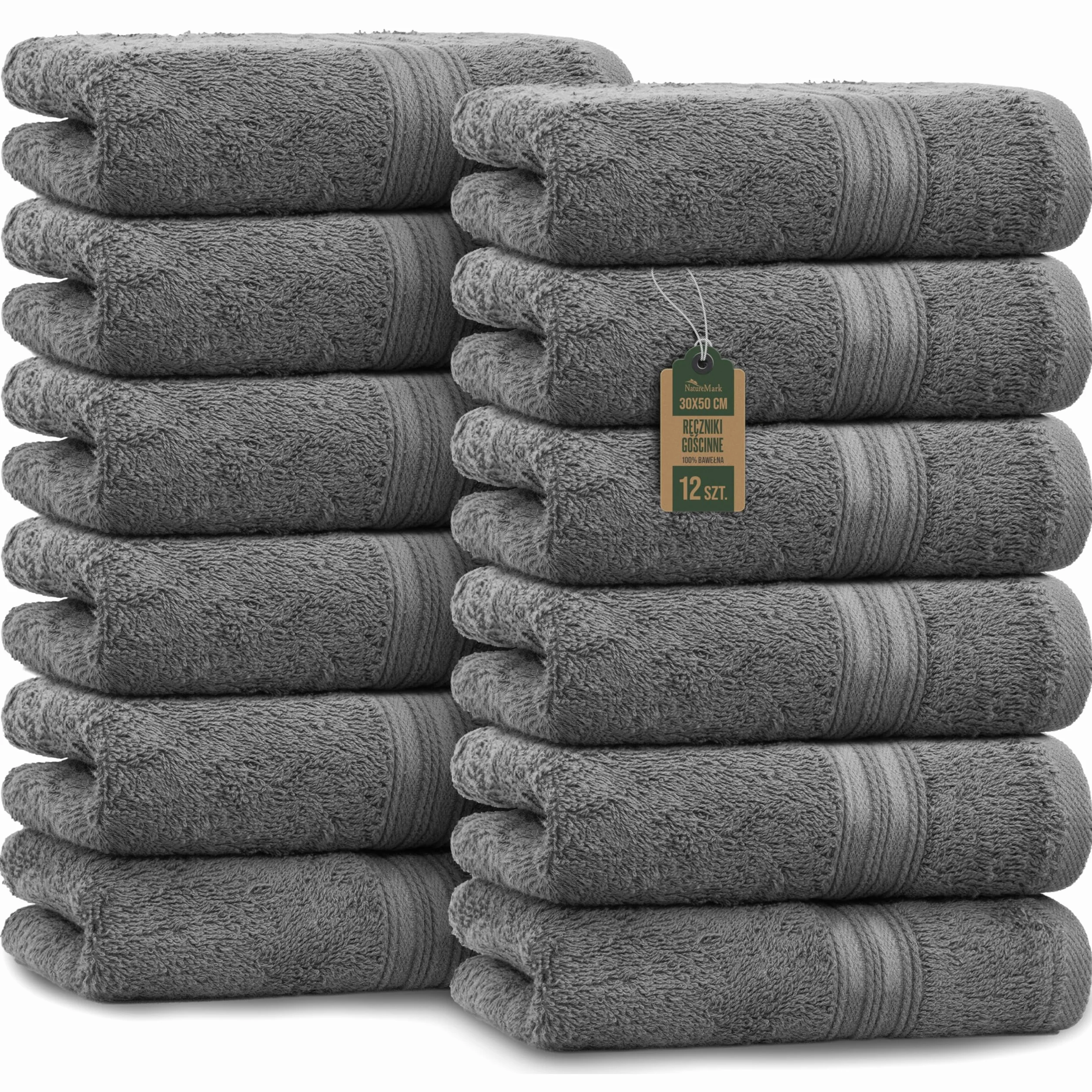 NatureMark Ręczniki gościnne – Zestaw 12 sztuk (30x50 cm), 100% bawełna, certyfikat Oeko-Tex, miękkie, chłonne i łatwe w pielęgnacji – Do łazienki, dla gości i spa – Kolor Antracyt/Szary