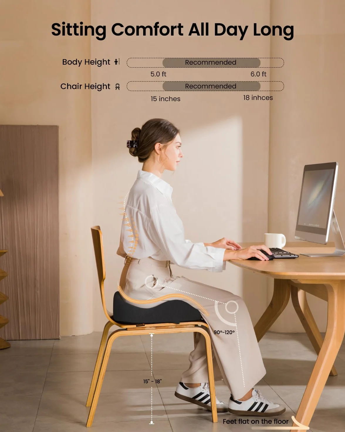 ProtoArc Poduszka na krzesło biurowe, ergonomiczne poduszki na kość ogonową, poduszka na siedzenie z pianki z pamięcią kształtu do samochodu, domu, poduszka do rozkładu nacisku dla wsparcia kości
