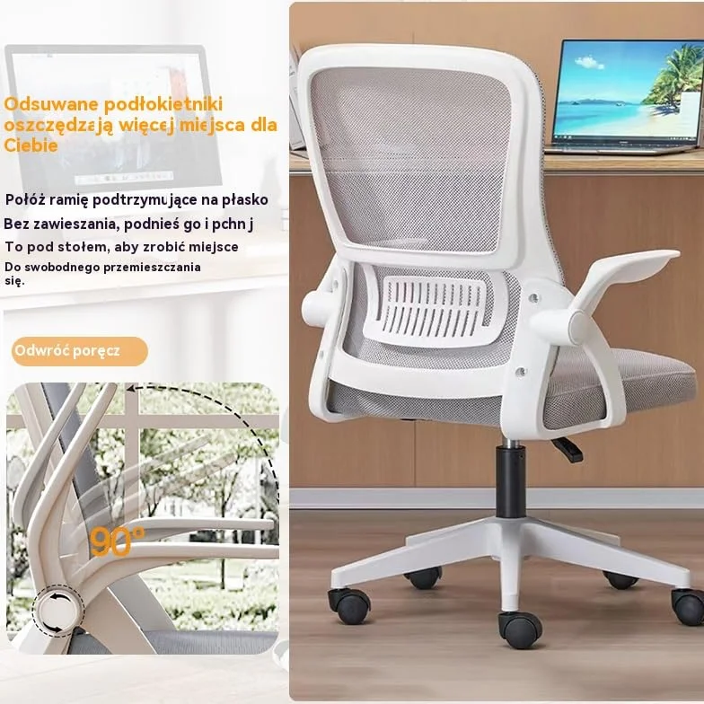 Krzesło Biurowe Ergonomiczne z Oddychającej Siatki, Wysoki Tył, Regulacja Wysokości, Obrotowe, Podłokietniki, Wsparcie Lędźwiowe Szary