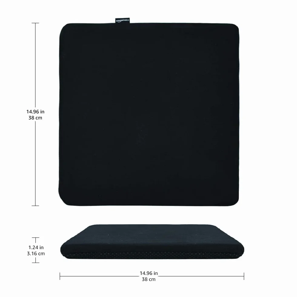 Amazon Basics Kwadratowa poduszka do siedzenia z pianki z pamięcią kształtu 37,6 x 38 x 3 cm czarna