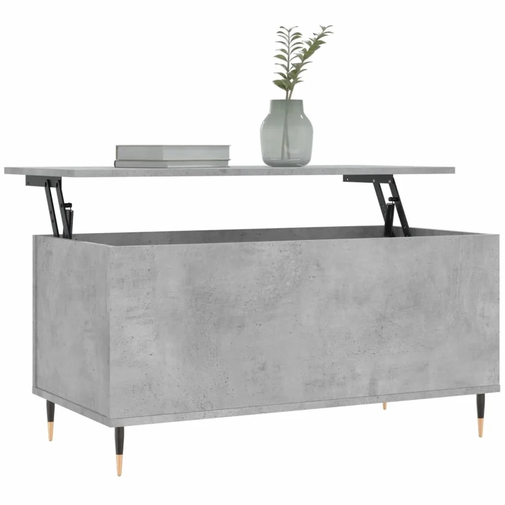 Générique Inżynieryjny stolik kawowy 90x44,5x45 cm Szary Beton | Podnoszona góra, ukryte przechowywanie, metalowe nóżki, łatwe do czyszczenia