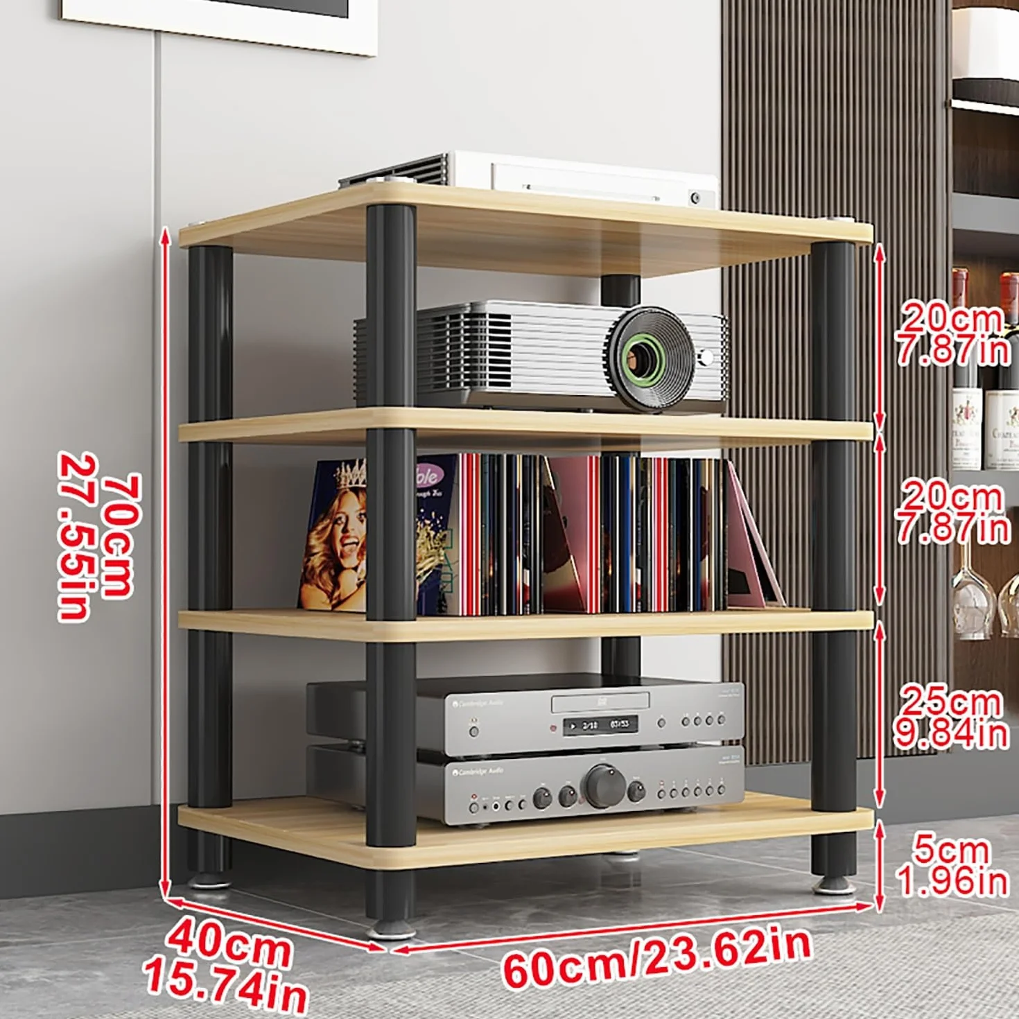 Przenośny stojak do przechowywania multimediów, półka dla graczy na sprzęt audio i AV, półka narożna na DVD i CD, łatwy montaż, oszczędność miejsca, konstrukcja do projektora i konsoli do gier (biały