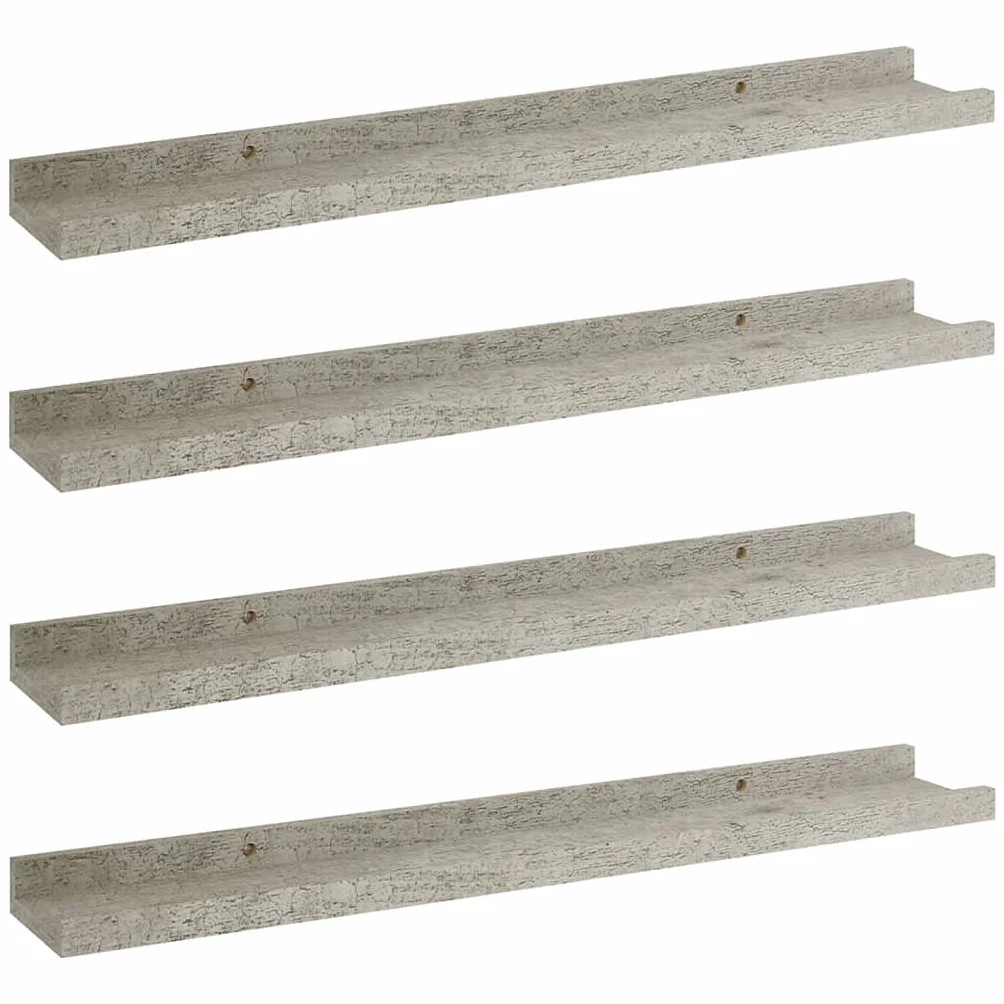 Regały ścienne 4 szt. szary betonowy 60 x 9 x 3 cm, wytrzymałe półki z płyty MDF na książki, rośliny, artykuły dekoracyjne, uniwersalny montaż ścienny do salonu, sypialni