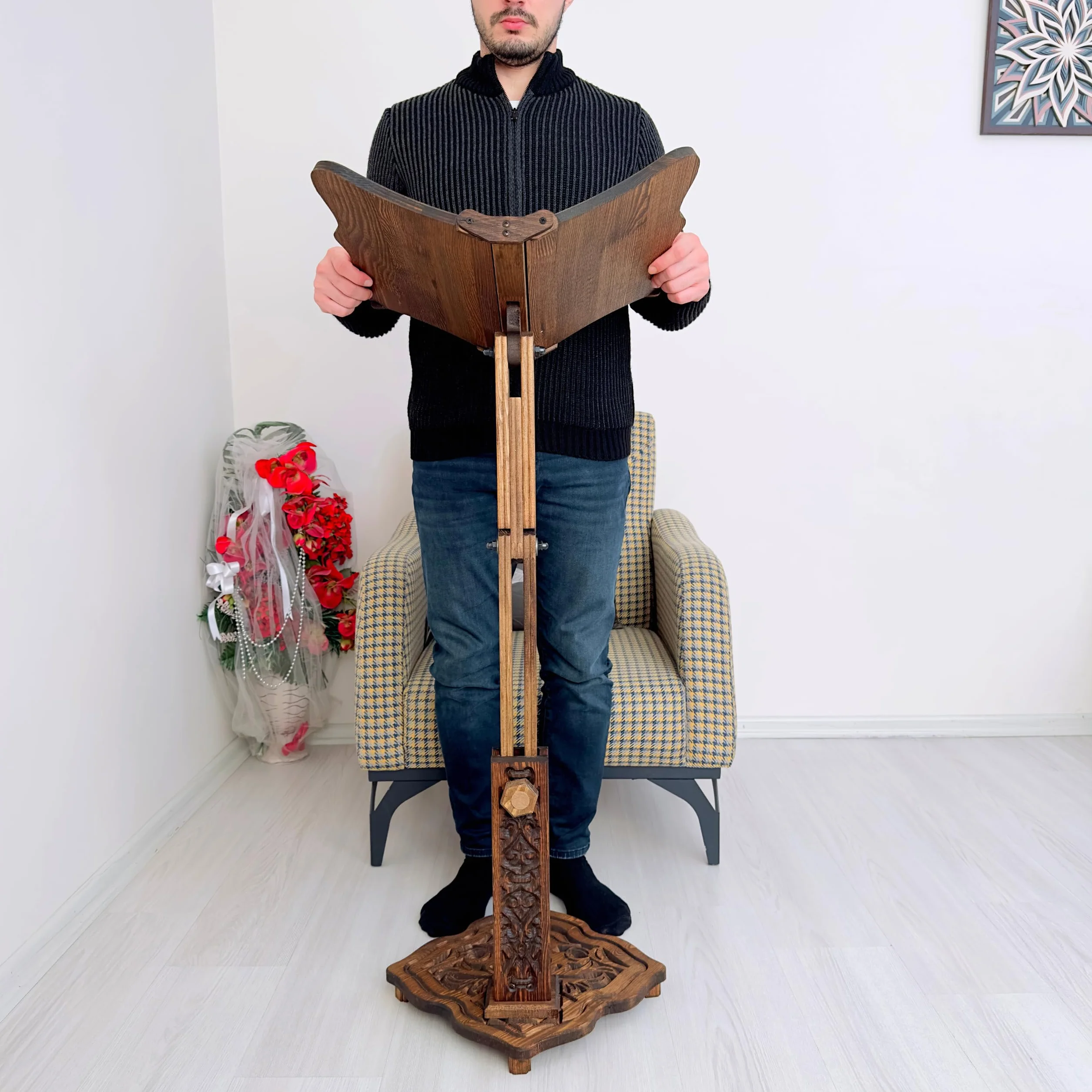 Duży regulowany drewniany stojak na książki na ciężkie książki, Koran, Biblia, słownik, uchwyt na książki kucharskie, wielofunkcyjny ogromny stojak na książki