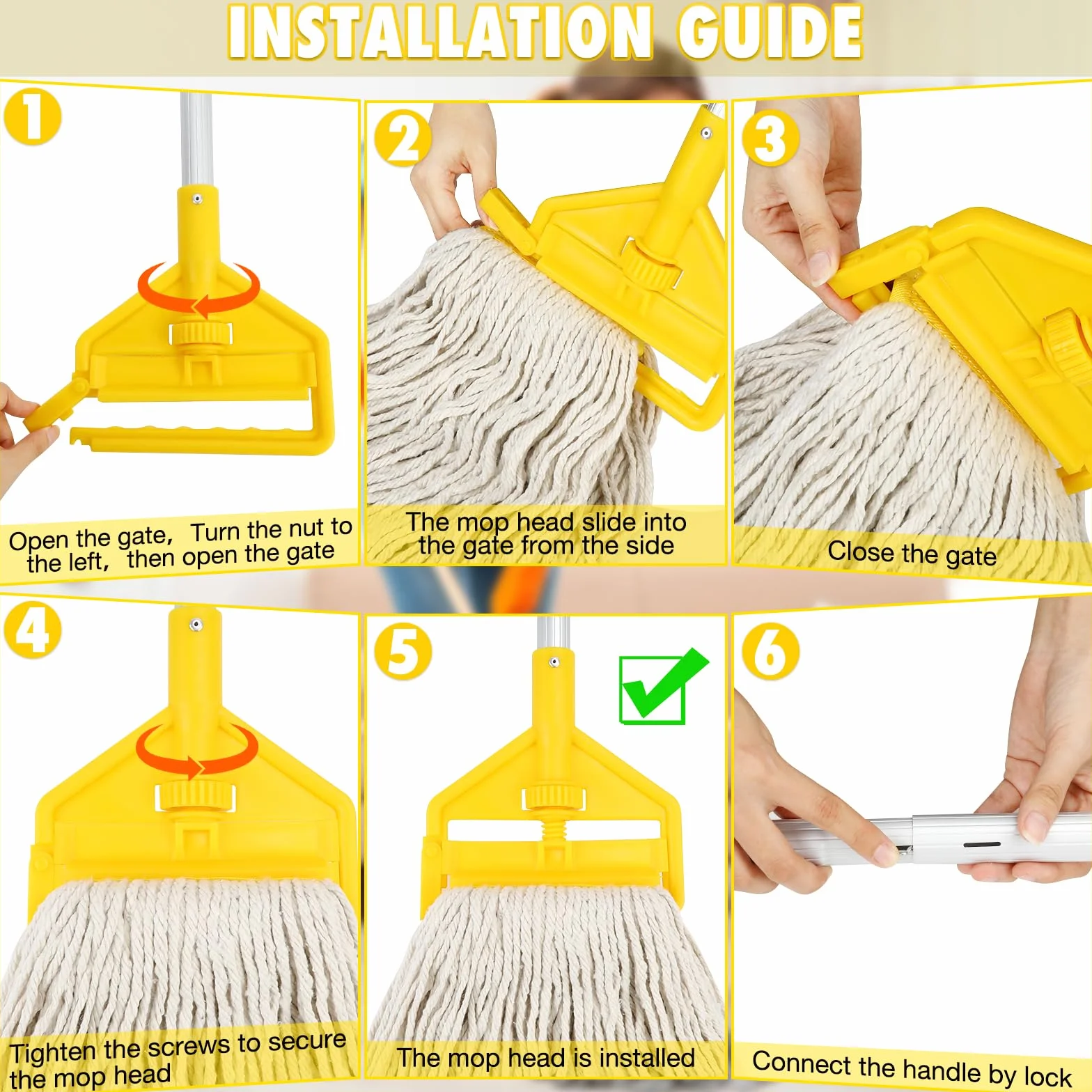 Mop komercyjny, wytrzymały, przemysłowy, bawełniany mop z długim uchwytem, pętelkowy sznurek, mopy do mycia na mokro do domu, garażu, biura, warsztatu, czyszczenia podłóg magazynowych.