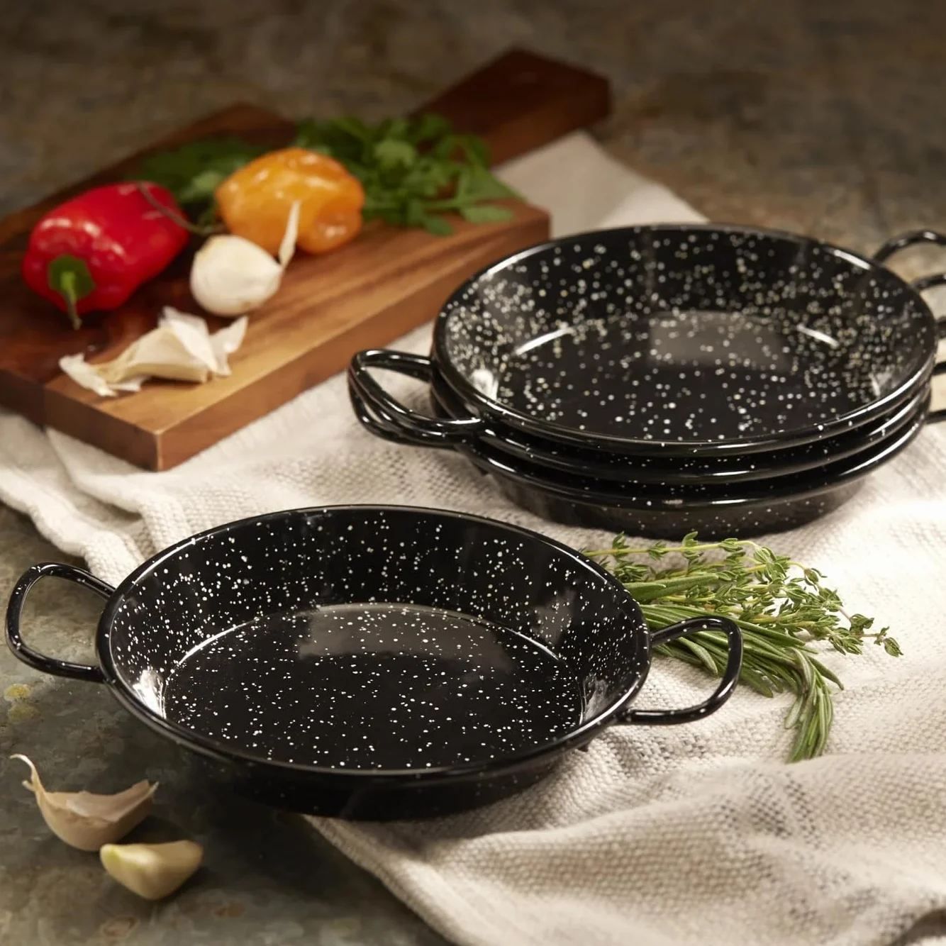 Menax - Patelnia do Paelli na Przystawki - Patelnia do Paelli - Stal Stopowa - Zestaw 6 Sztuk - 16 cm