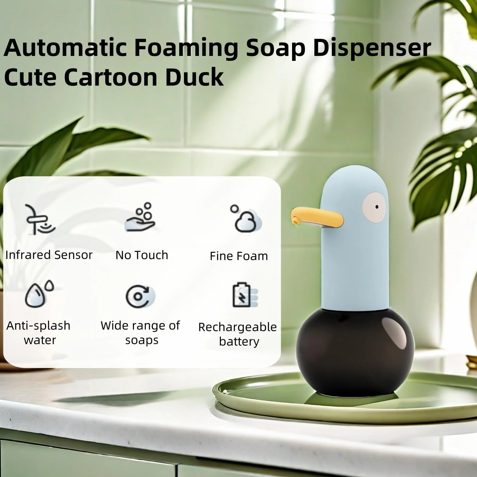Automatyczny Dozownik Mydła w Pianie, Ładowalny Dozownik Mydła Cute Duck, Bezdotykowy Ręczny Dozownik Mydła z Czujnikiem, do łazienek, Kuchni, Uroczej Dekoracji Wnętrz (Typ 1)
