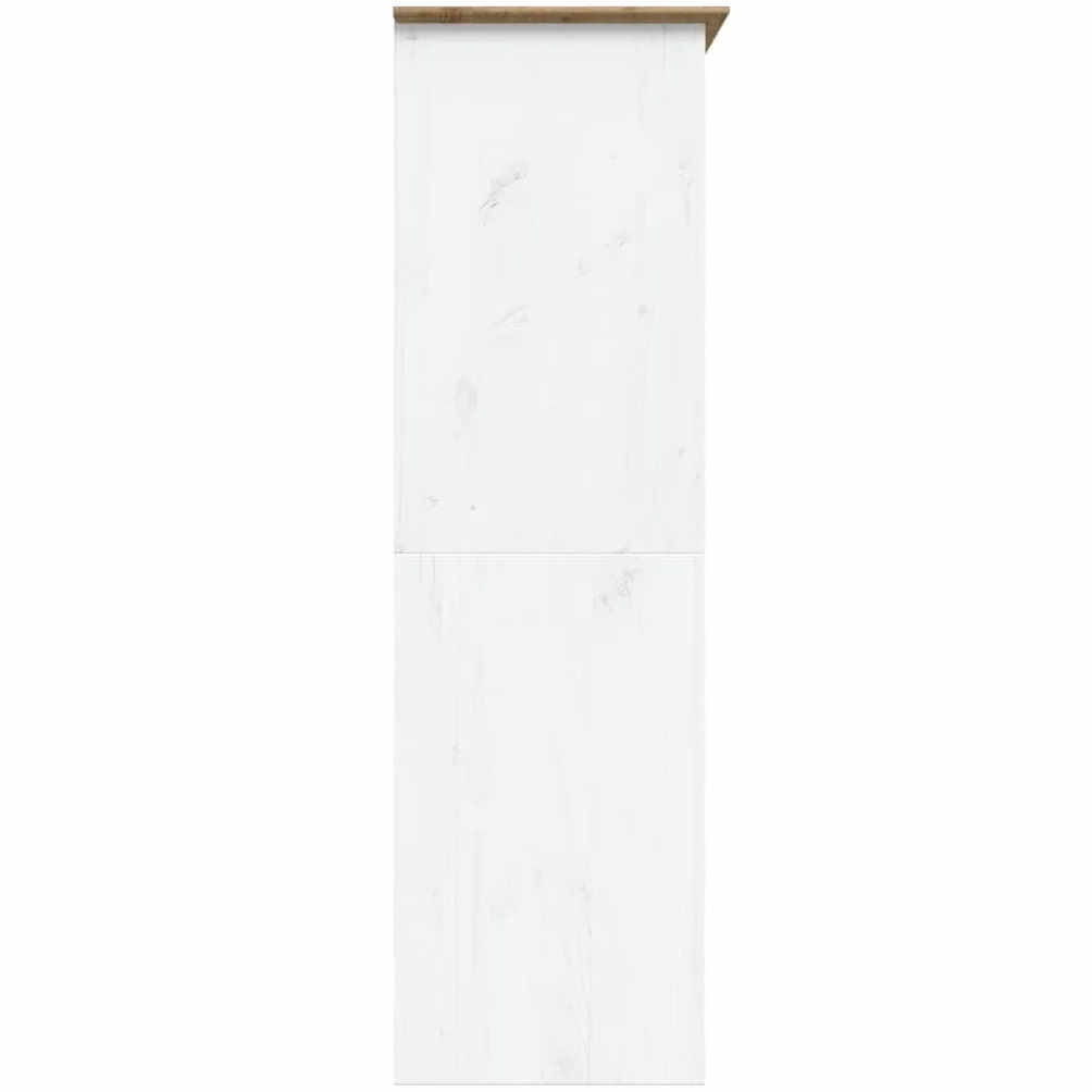 Hothingwell BODO biała brązowa szafka na ubrania 146x53,5x173 cm z litego drewna sosnowego, szafka do przechowywania z metalowymi drzwiami i uchwytem, wisząca szyna i półka na ubrania, buty