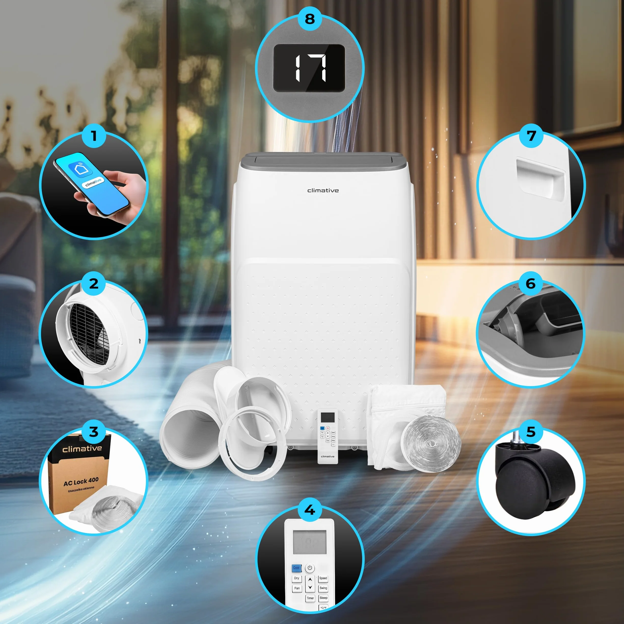 Climative AC41-S JET WiFi Klimatyzator przenośny 4,1 kW BTU 14000 41 m² 3w1 Osuszanie Wentylacja