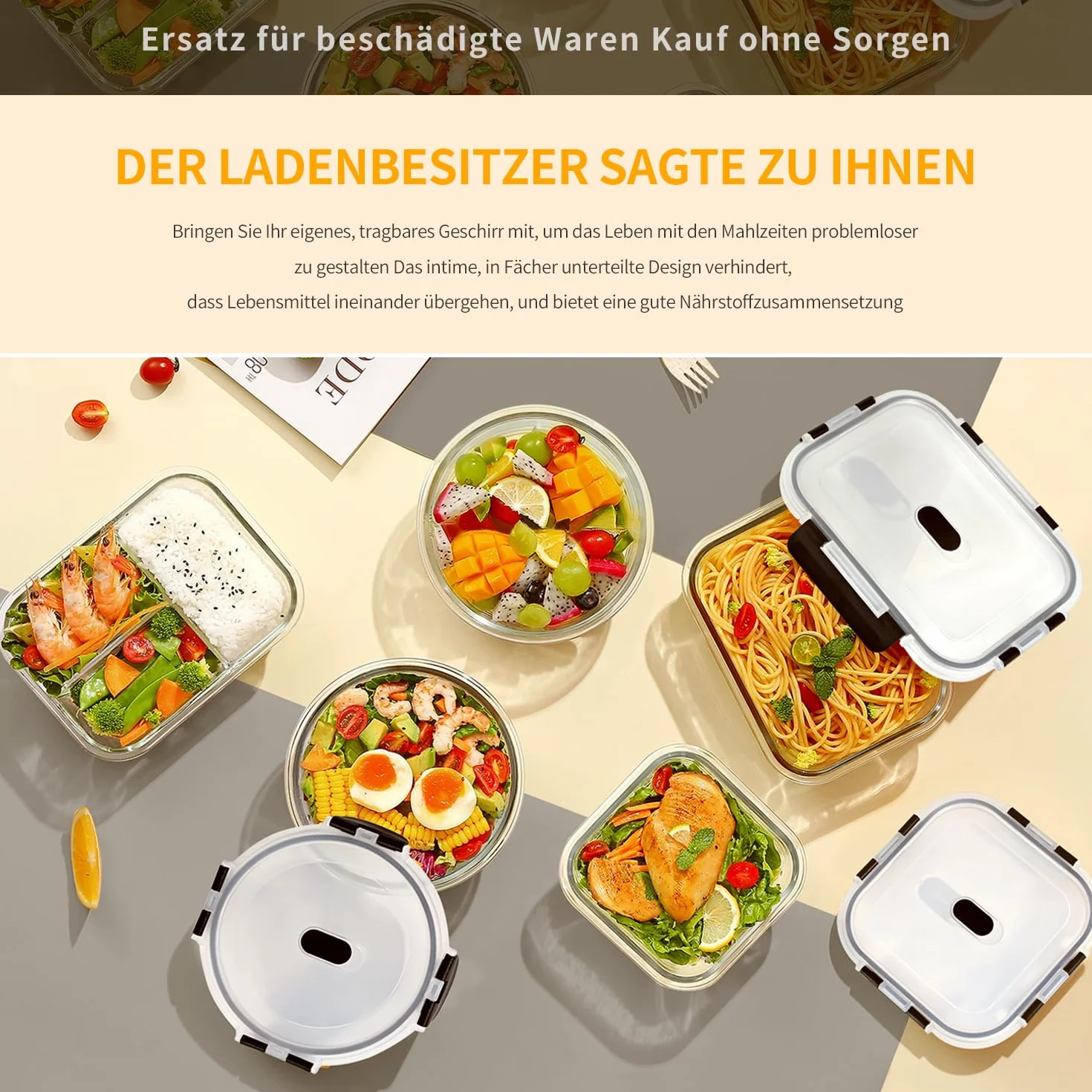 LNWSN Pojemniki na zapasy szklane z pokrywką, 6 sztuk, 1200 ml, pojemniki na żywność z pokrywką o dużej pojemności, wysoce przezroczyste pudełko na jedzenie dla gospodyń domowych do przechowywania