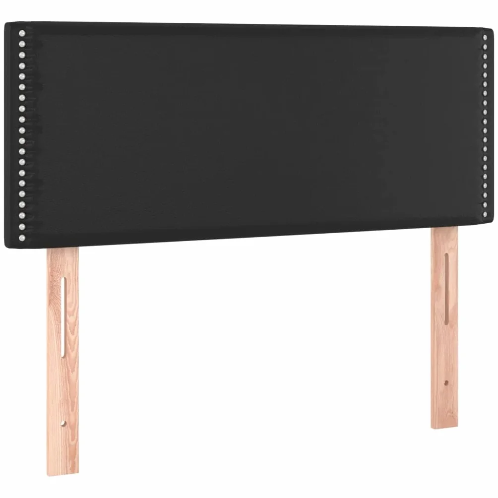 Łóżko kontynentalne z materacem 100 x 200 cm, czarne, ze sztucznej skóry, zagłówek z regulacją wysokości, rdzeń sprężynowy kieszeniowy, nakładka piankowa, rama łóżka do sypialni i łóżka