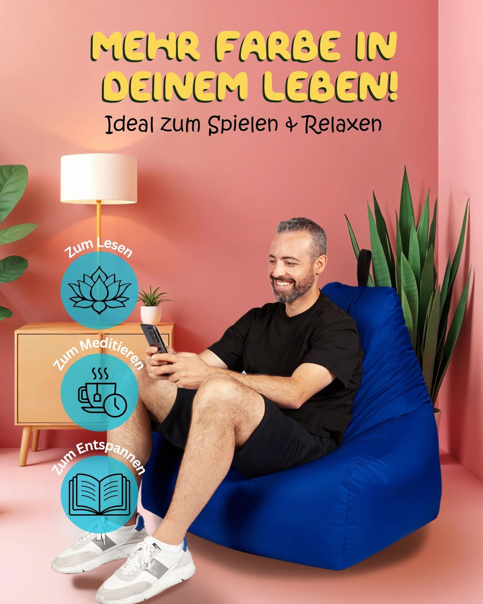 PATCH HOME Patchhome Lounge fotel XL dla graczy, worek do siedzenia i relaksu, nadaje się do użytku wewnątrz i na zewnątrz, fabrycznie wypełniony, rozmiar XL, kolor niebieski, w 2 rozmiarach i 25
