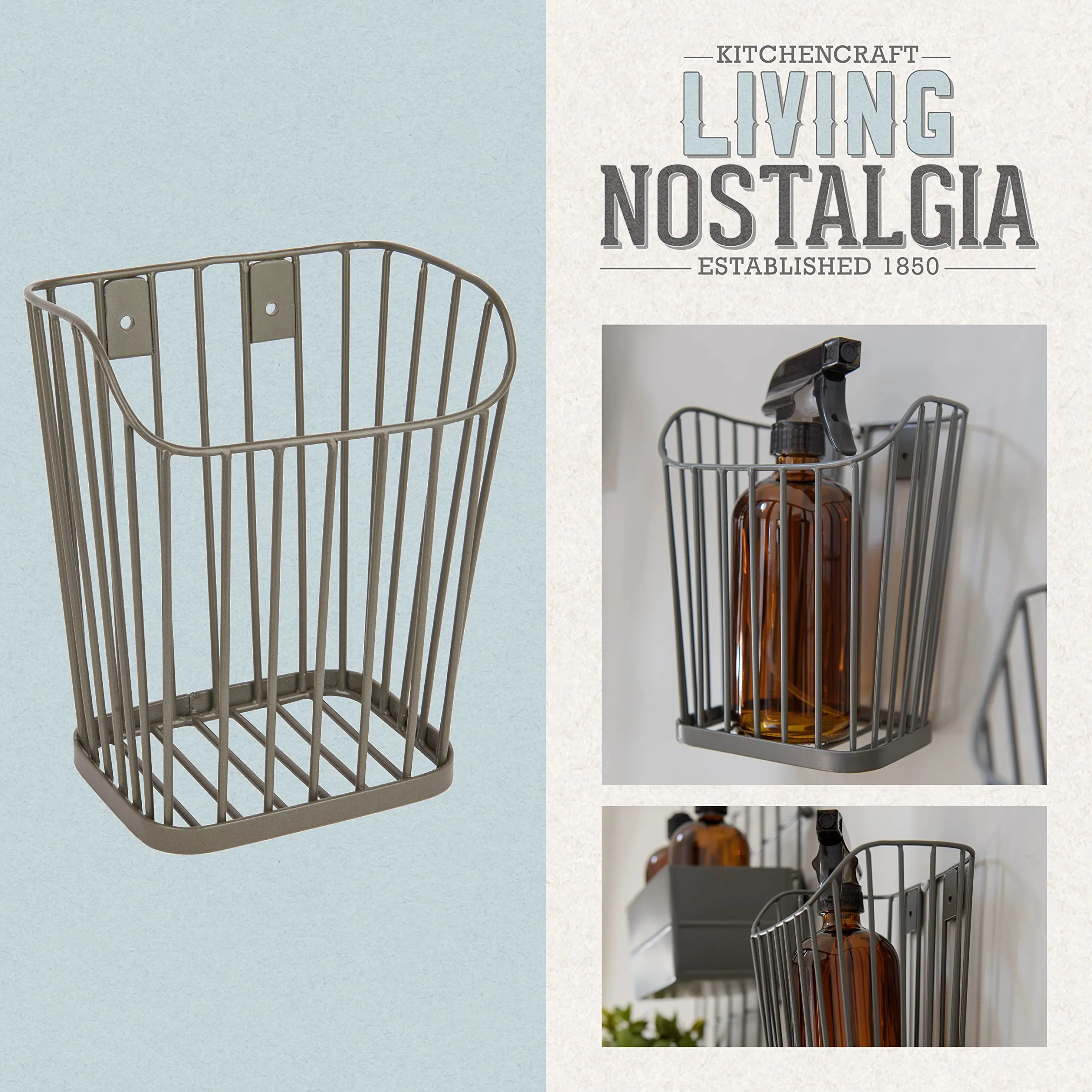 KitchenCraft Living Nostalgia mały druciany kosz do przechowywania do kuchni, blatu łazienkowego lub do przechowywania na ścianie, 12 x 15,5 x 19 cm, czarny