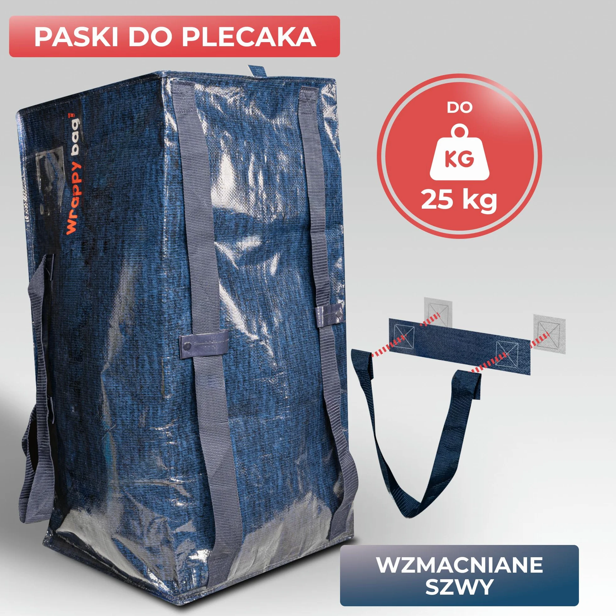 WRAPPYBAG Zestaw 6 Dużych Toreb do Przechowywania w Formie Plecaka – Torby Jumbo XXL – Przeprowadzka Podróż – Solidne, Grube Wodoodporne Wzmocnionymi Uchwytami – Na Odzież, Pościel – 76 x 36 x 38 cm