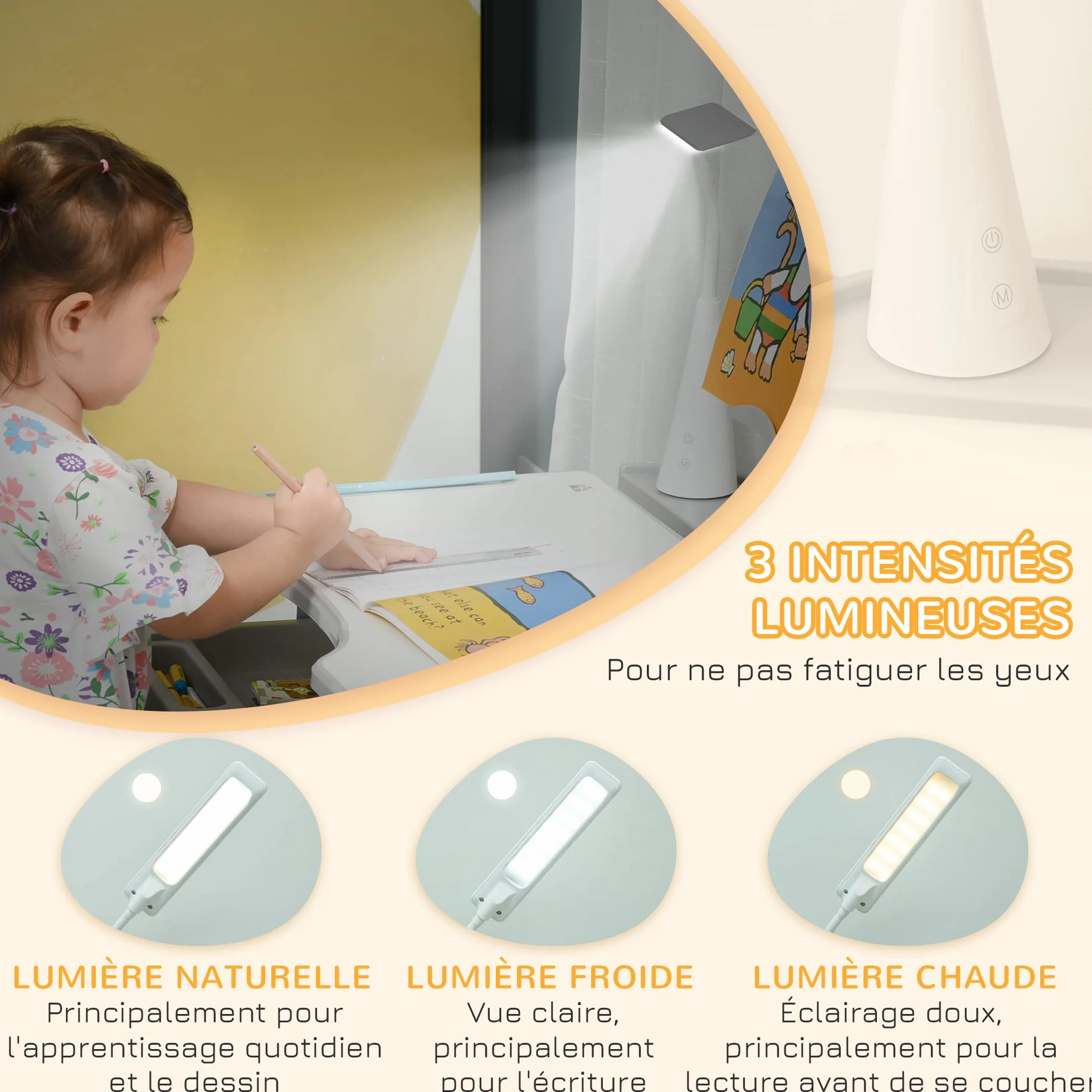 HOMCOM Krzesło i biurko dla dzieci z lampą LED, regulowaną wysokością, stołem i krzesłem do nauki dla dzieci, nachyloną tacą, stojakiem do czytania, pojemnikiem na długopisy, szufladą i uchwytem na