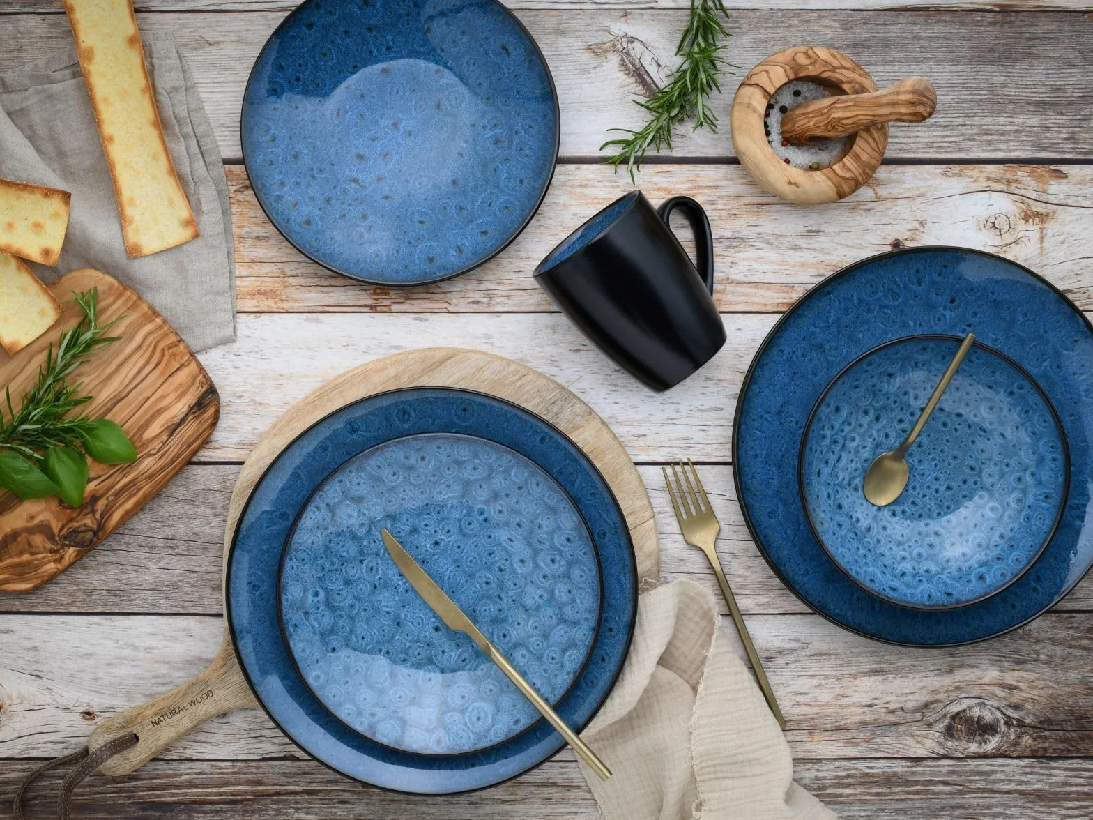 CreaTable, 23630, seria CAPRI - glazura reaktywna, 16-częściowy zestaw naczyń, serwis kombi z kamionki, nadaje się do mycia w zmywarce i używania w kuchence mikrofalowej, wysokiej jakości produkcja