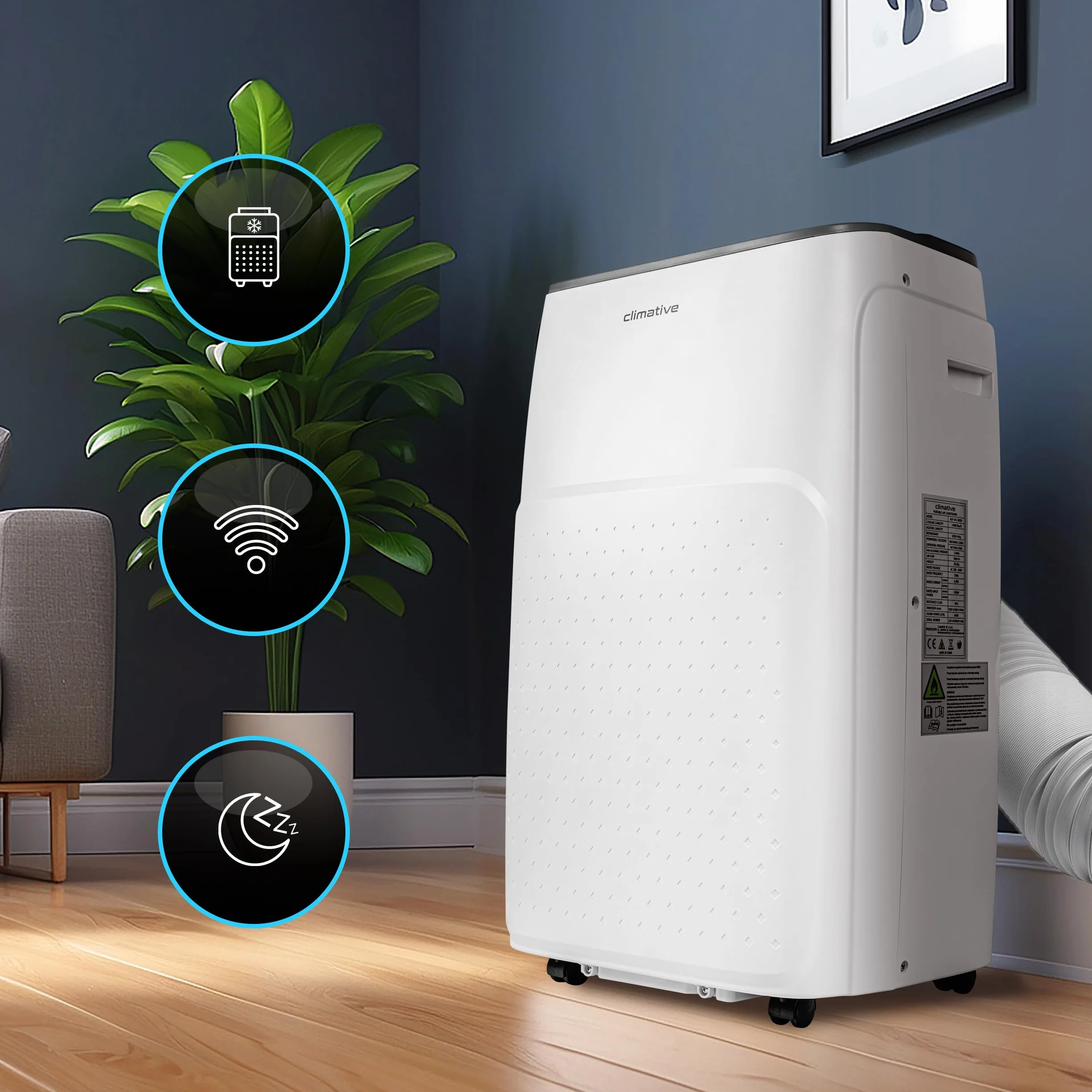 Climative AC41-S JET WiFi Klimatyzator przenośny 4,1 kW BTU 14000 41 m² 3w1 Osuszanie Wentylacja
