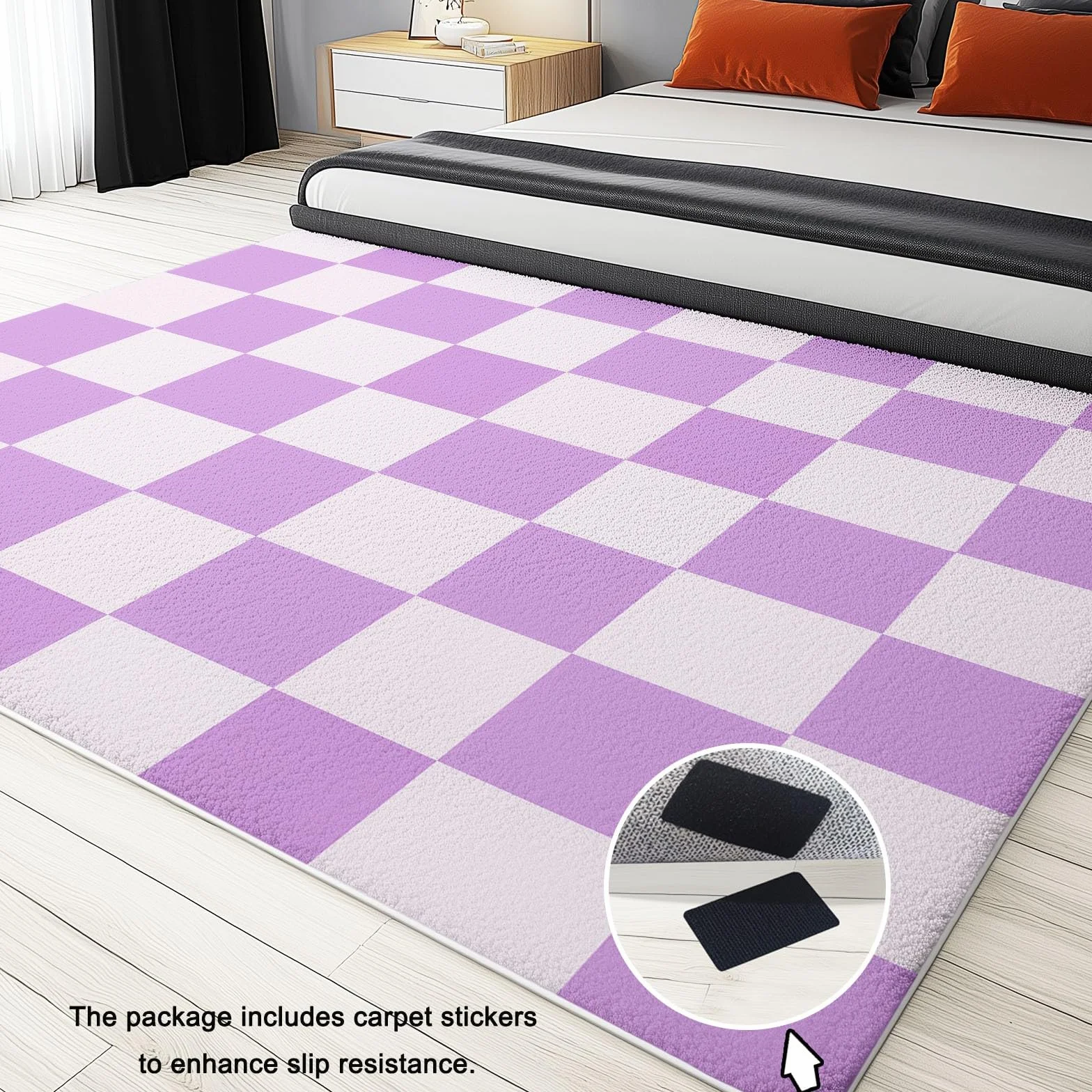 Nowoczesny minimalistyczny fioletowy dywan 140 x 200 cm krótkie runo zmywalny antypoślizgowy do salonu jadalni sypialni wystrój domu