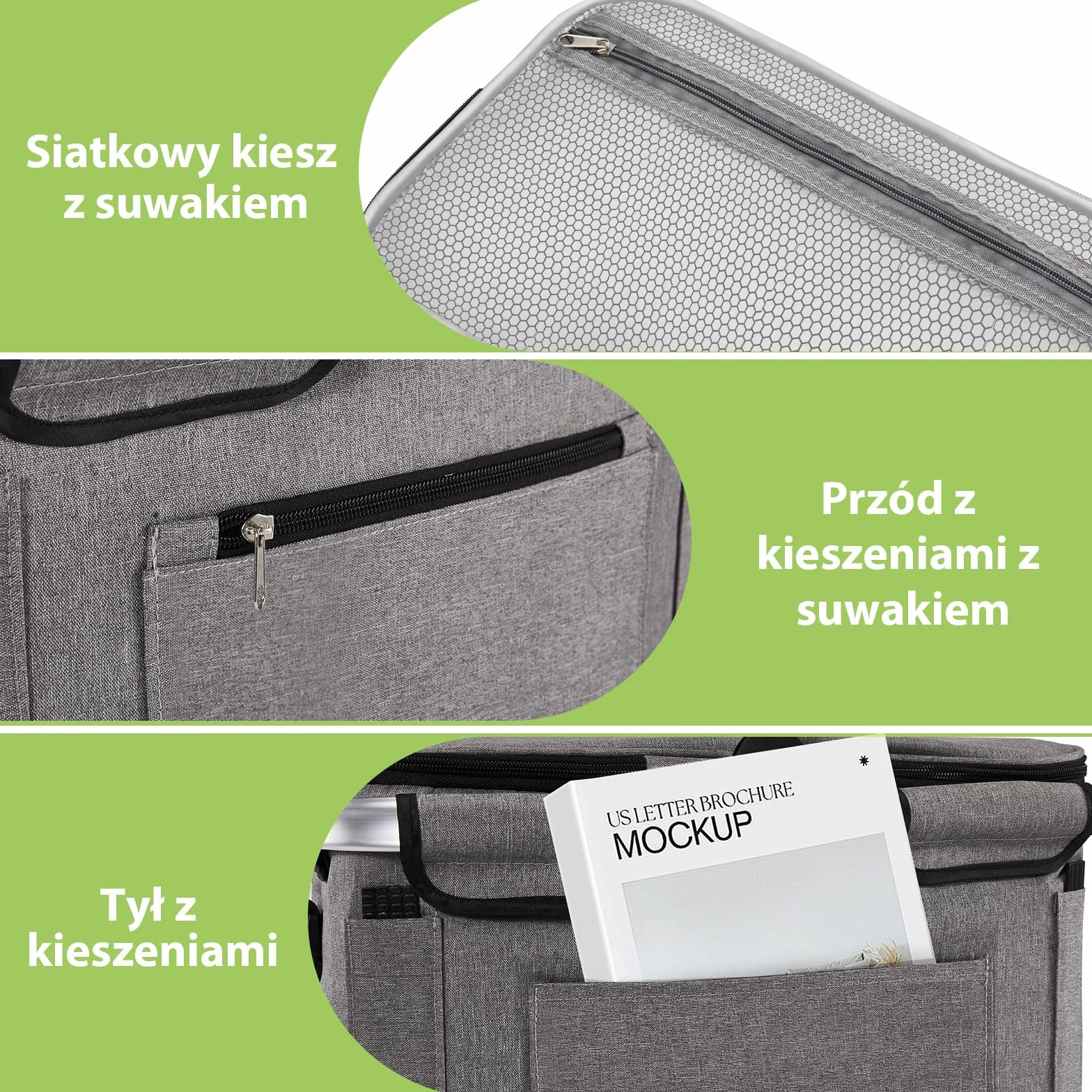 OUSFOT Kosz na Zakupy 30L Składany Szary z Pokrywką