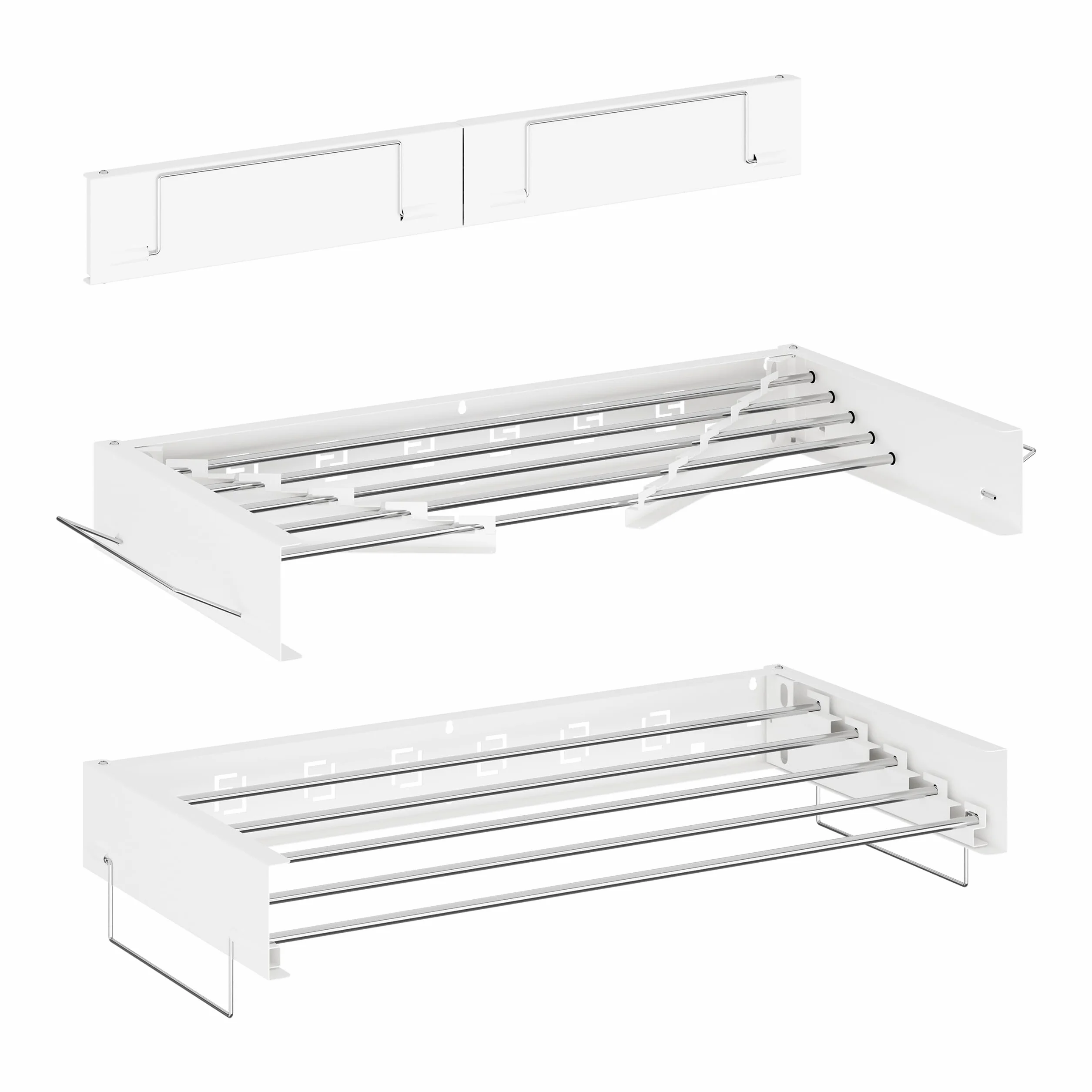 Relaxdays Suszarka na pranie, montaż na ścianie, składana, wys. x szer. x gł.: 15 x 80 x 40,5 cm, do wnętrz, zajmuje mało miejsca, suszarka ścienna, biała