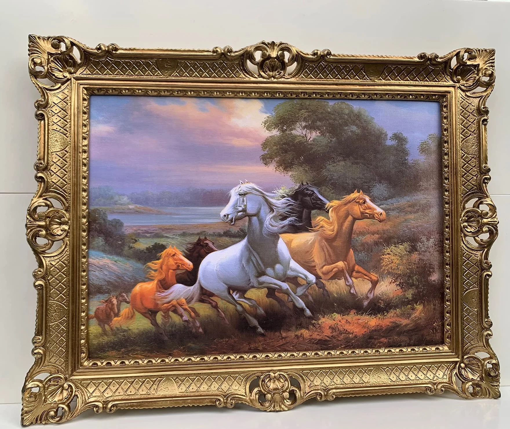 artissimo Obraz konie dzikie konie w krajobrazach barokowa rama 90 x 70 obraz z ramą obraz do salonu oprawiony obraz antyczny obraz ścienny