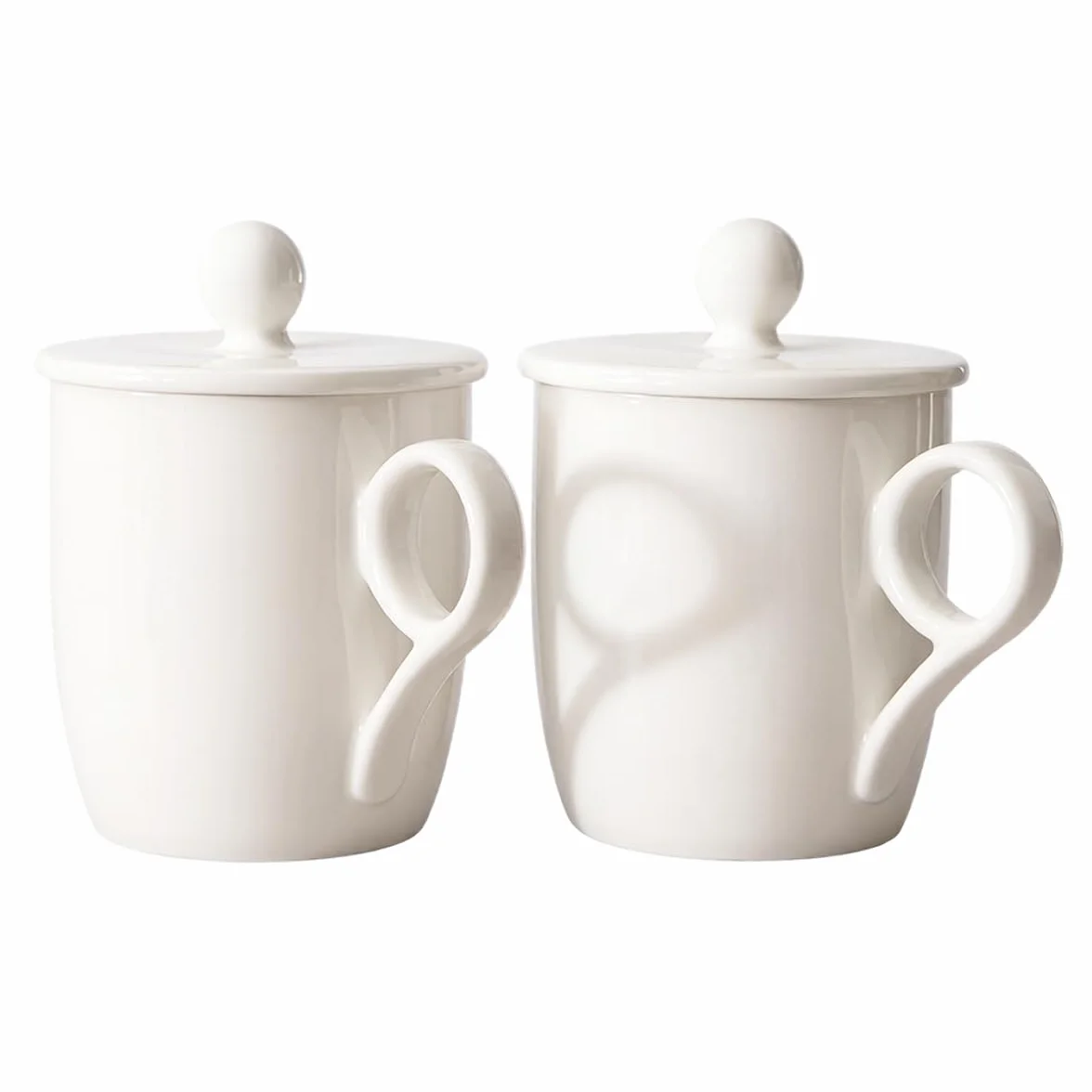 Zestaw kubków z porcelany kostnej pokrywkami, 2 szt. 12 uncji białe ceramiczne kubki do picia kawy herbata mleko śniadanie kuchnia biurko i stół domowy naczynia