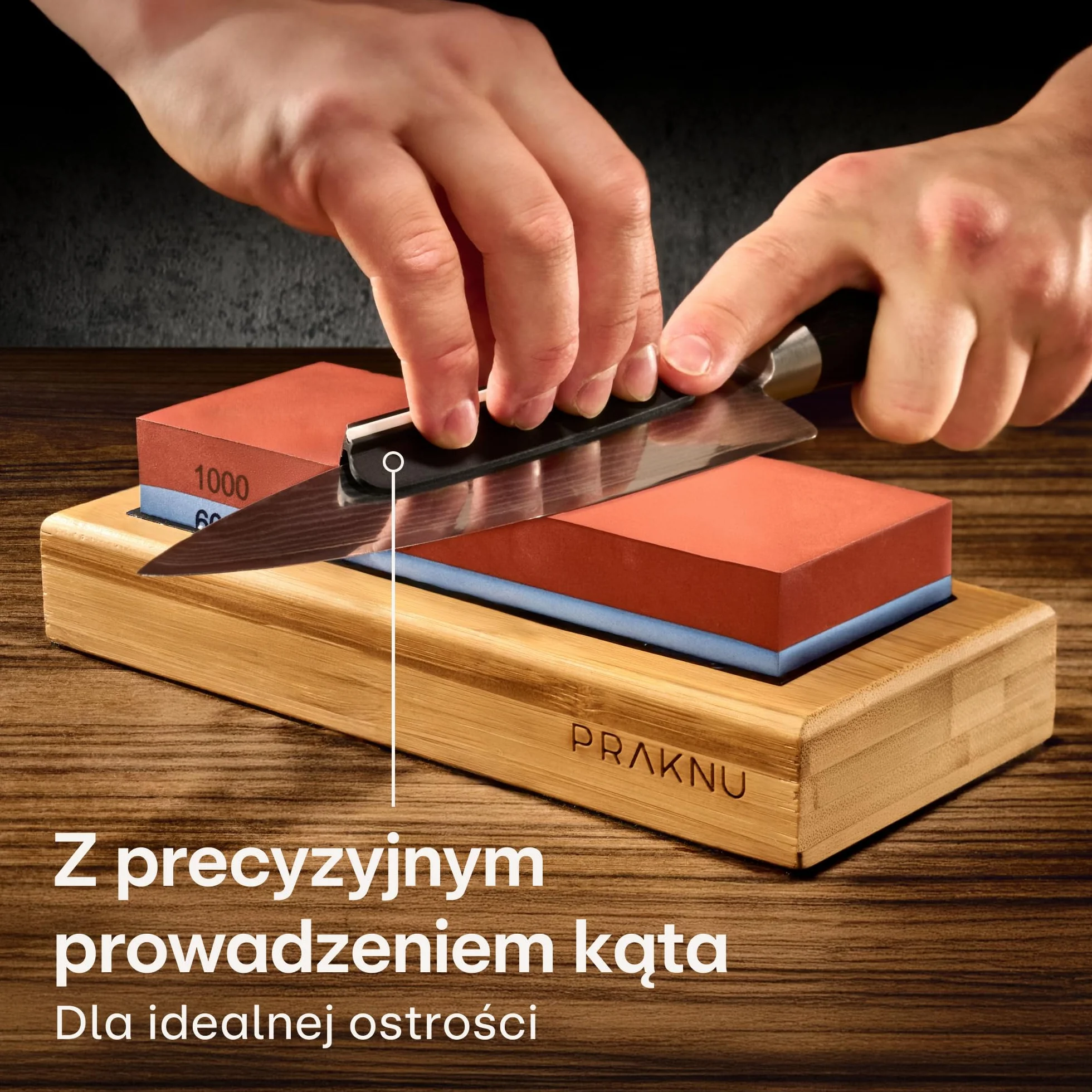 Kamień do ostrzenia noży 1000/6000 - Ostrzałka do noży z antypoślizgowym silikonem i podstawą z bambusa - Odpowiedni dla początkujących - dla optymalnej ostrości
