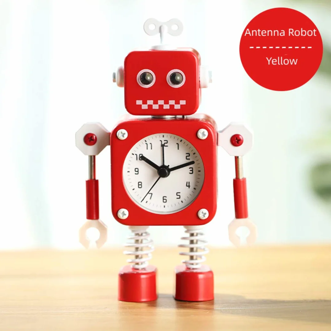 Diskary Robot budzik, cichy budzik z migającymi światłami oczu i obrotowym ramieniem, Prezent Dla Dzieci (czerwony)