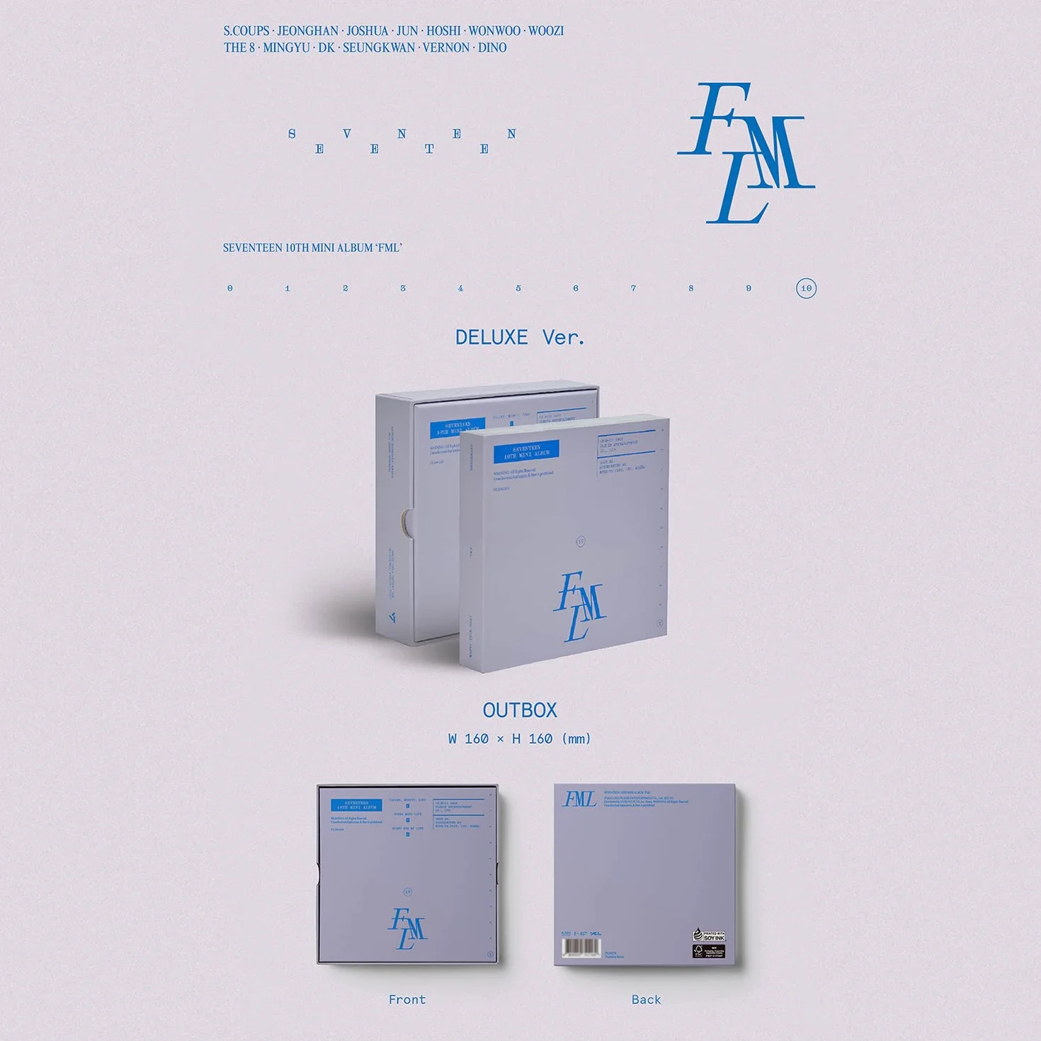 SEVENTEEN 10th mini album [FML] (Deluxe Ver), Outbox + Photo Book + Lyric Book + CD-R, Photocard + Team Photocard + Paper Tag + plakat składany + 2 odznaki na guziki + 4 dodatkowe zdjęcia