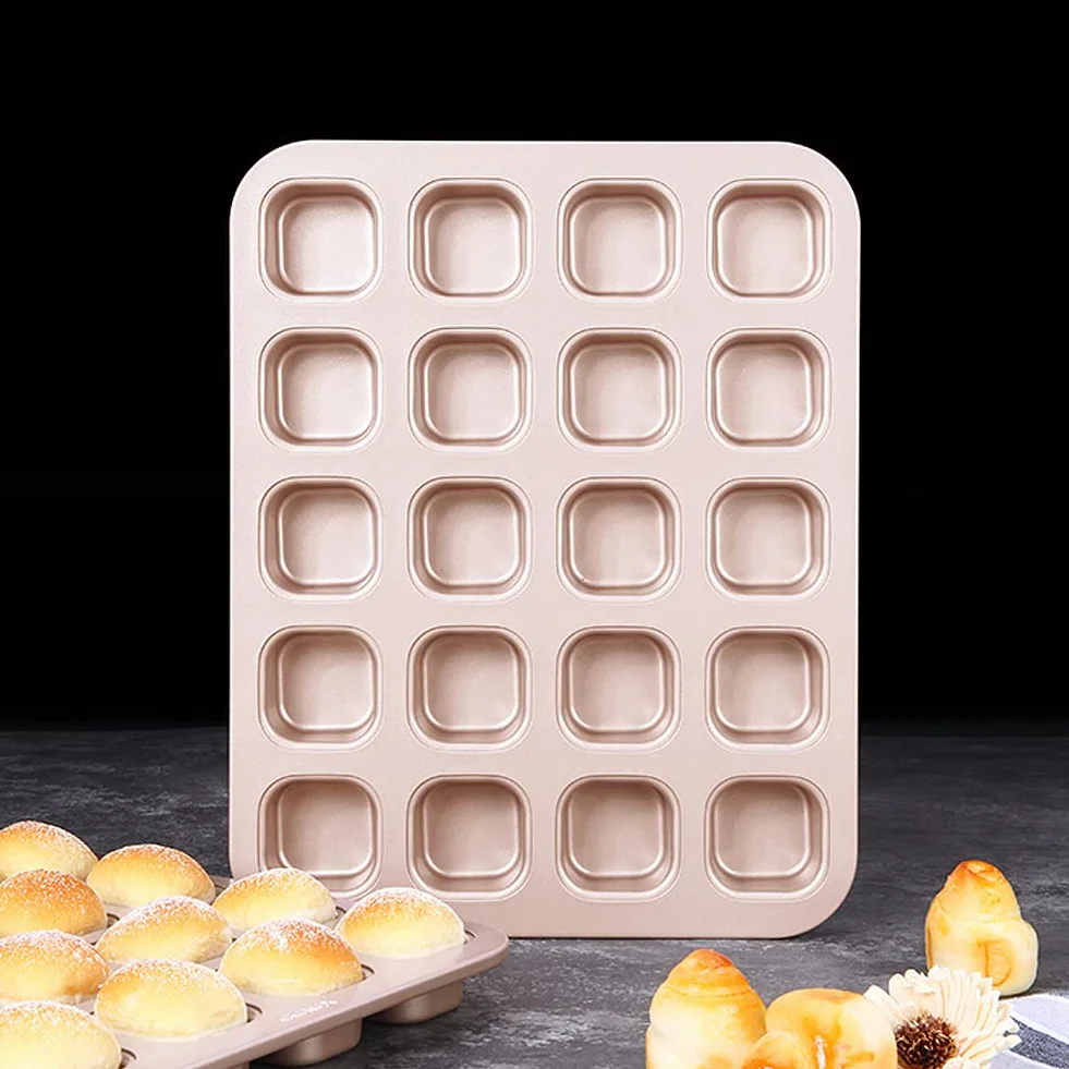 CANDeal Mini forma do pieczenia chleba z 20 wnękami nieprzywierająca stal węglowa mini forma do pieczenia chleba, mini kwadratowa blacha do pieczenia ciasta, maszyna do ciasta w rozmiarze gryzienia