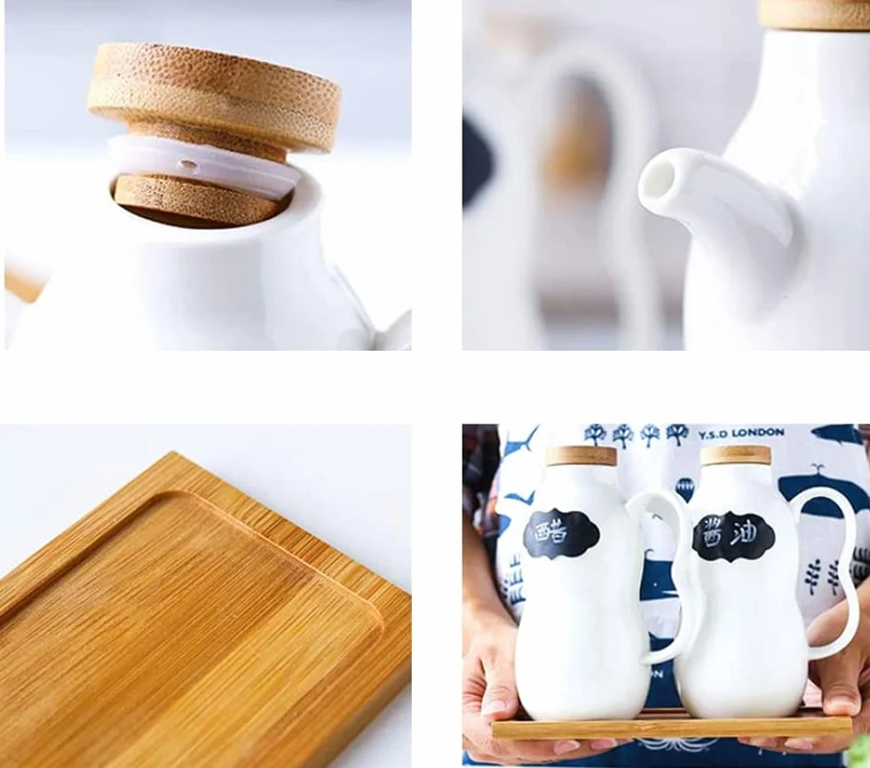 Dozownik oleju ceramiczny słoik butelka dozownik oleju lub octu oliwa z oliwek sos naczynia kuchenne 500 ml biały 2 szt