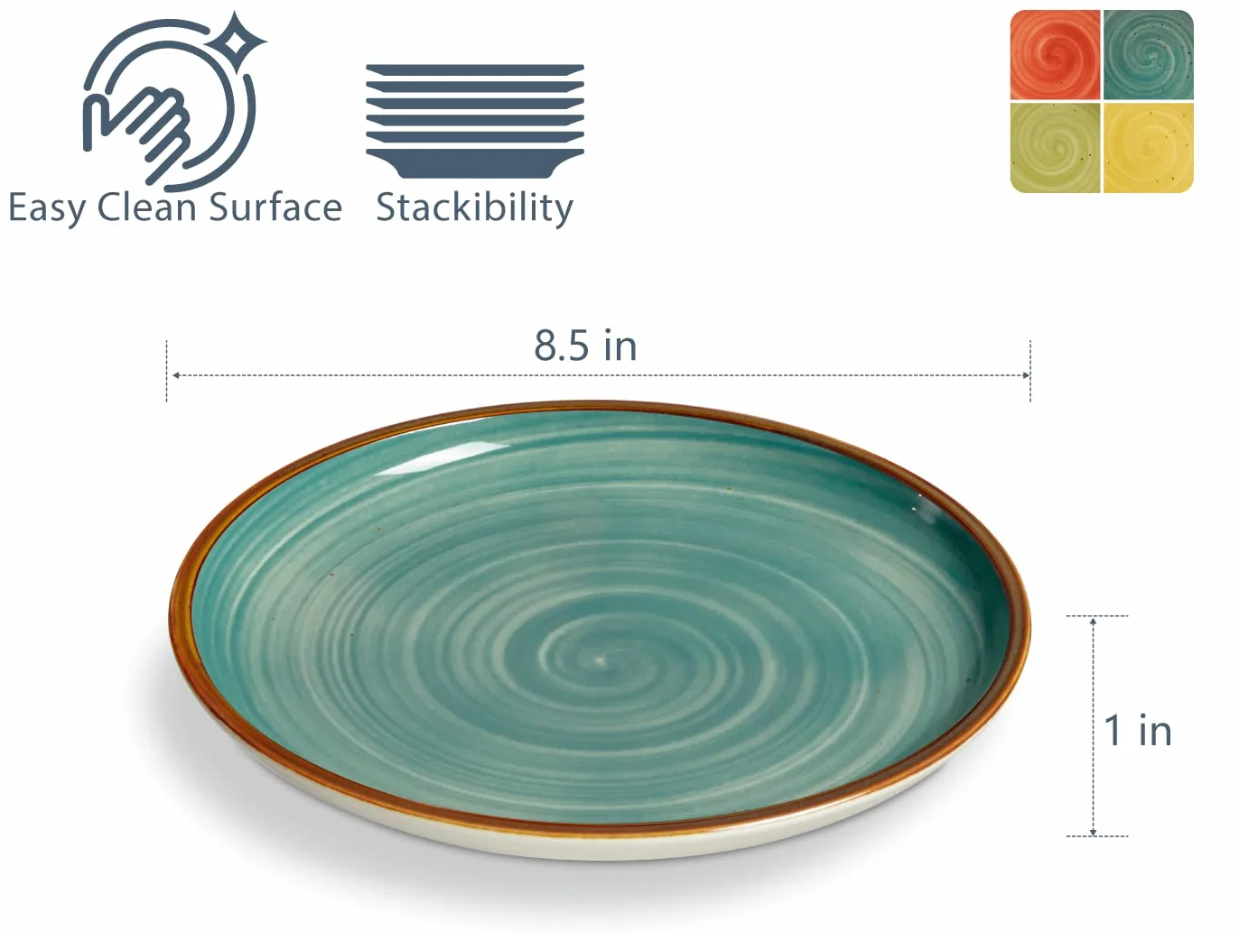 ONEMORE Porcelanowe talerze obiadowe, 21,5 cm, deserowe talerze sałatkowe, ceramiczne talerze z plamkami, zestaw 4 szt., nadaje się do kuchenki mikrofalowej, piekarnika i zmywarki