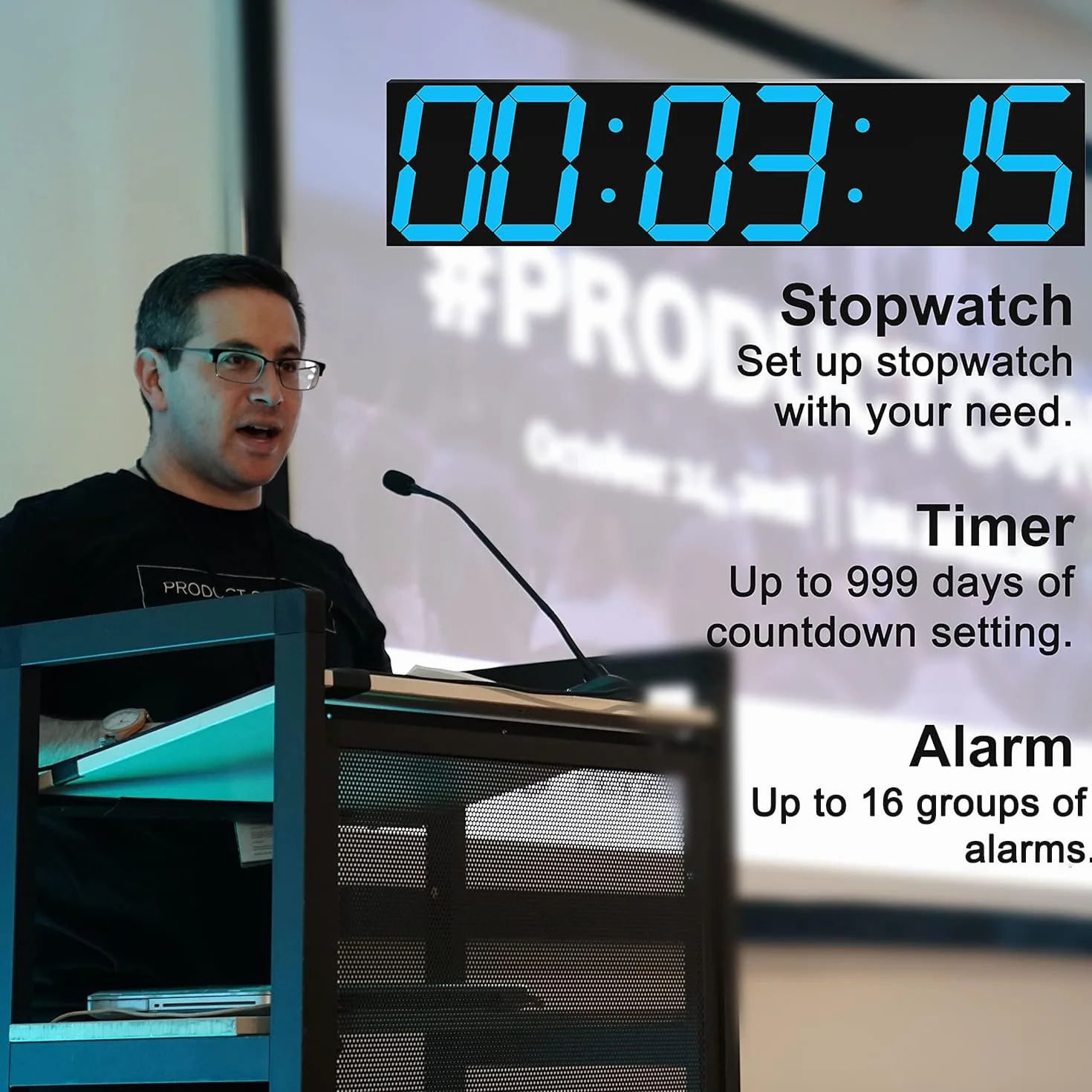 CHKOSDA Cyfrowy zegar ścienny, ponadwymiarowy zegar cyfrowy LED z automatycznym ściemniaczem, ogromny timer z pilotem zdalnego sterowania, wyświetlacz LED o szerokości 74 cm, 6 cyfr（Lodowy Błękit）