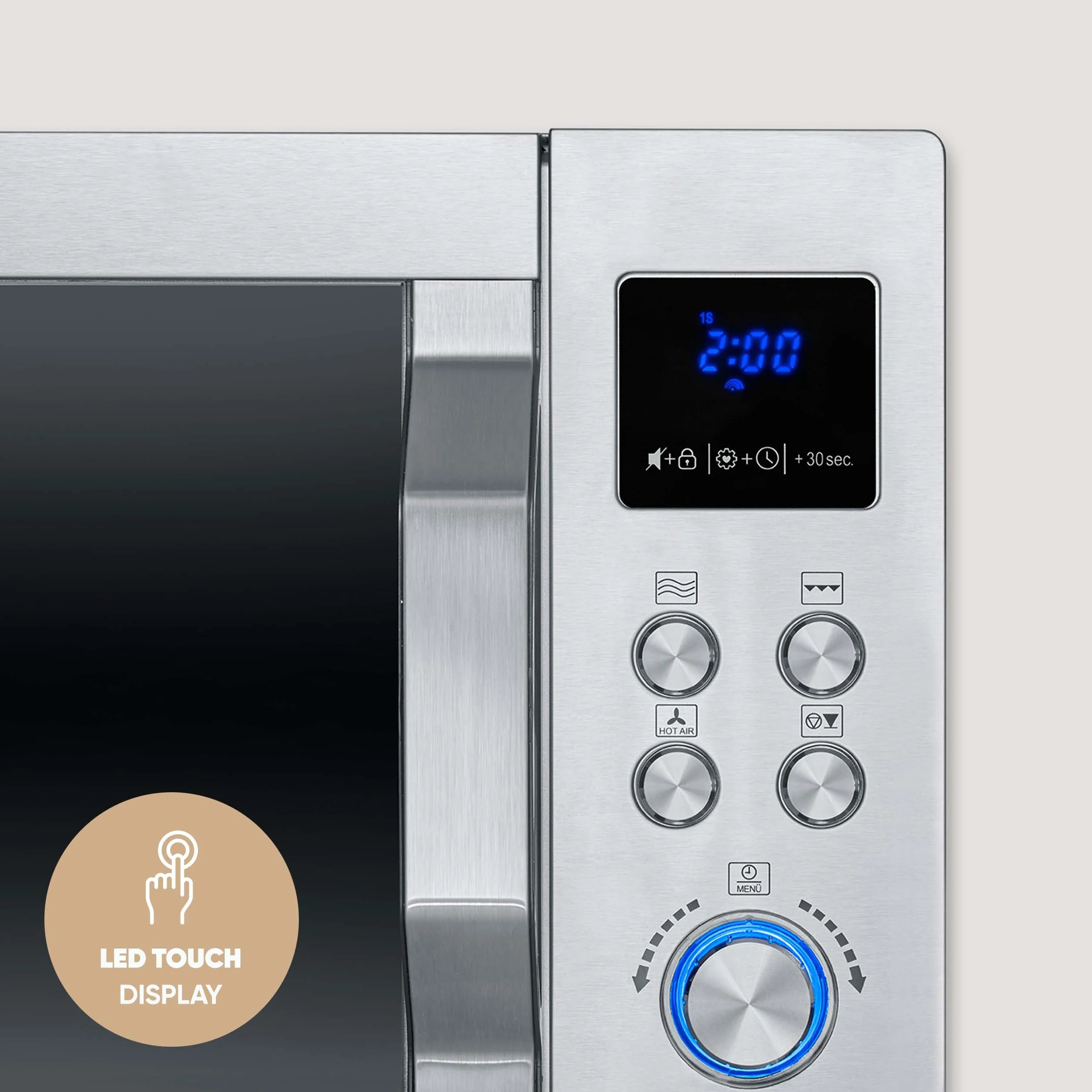 Kuchenka mikrofalowa SEVERIN 4 w 1 „Crispy Wave”, funkcja gorącego powietrza do 230°C, frytkownica na gorące powietrze, piekarnik i grill, maks. moc 2150 W, 25 l, srebrna/stal nierdzewna, MW 7982