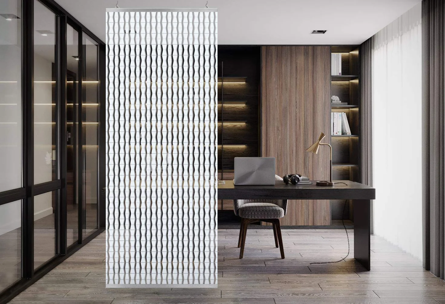 YourCasa Wisząca ścianka działowa, element designerski, parawan zapewniający ochronę przed wzrokiem, wielofunkcyjny, dekoracja do każdego pomieszczenia, przepuszcza światło, 120 x 240 cm (biała)