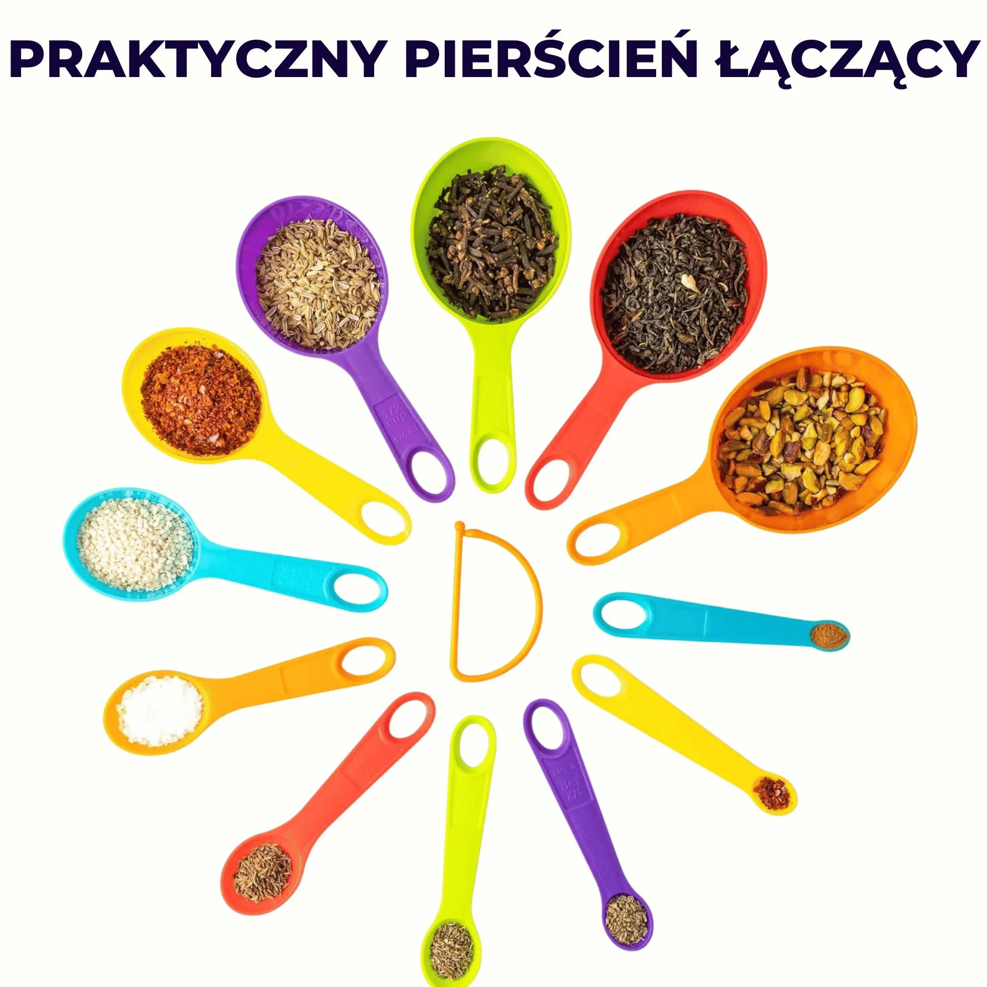 12 łyżek miarowych do gotowania i pieczenia, z podziałką do odmierzania płynów i proszków (ml, szklanki, łyżki stołowe, łyżeczki), można układać w stosy i myć w zmywarce