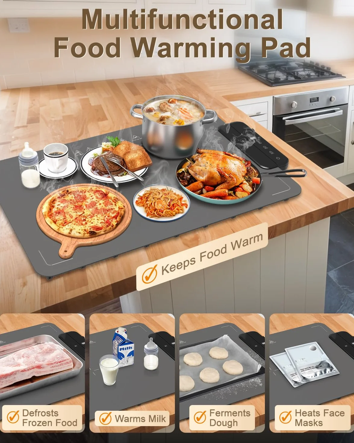 2 szt. Food Warming Mat ZAPLIT elektryczna płyta grzewcza z silikonu do potraw | 6 poziomów temperatury (40-100°C), timer i zabezpieczenie przed dziećmi | przenośna mata grzewcza do bufetu, na imprezę
