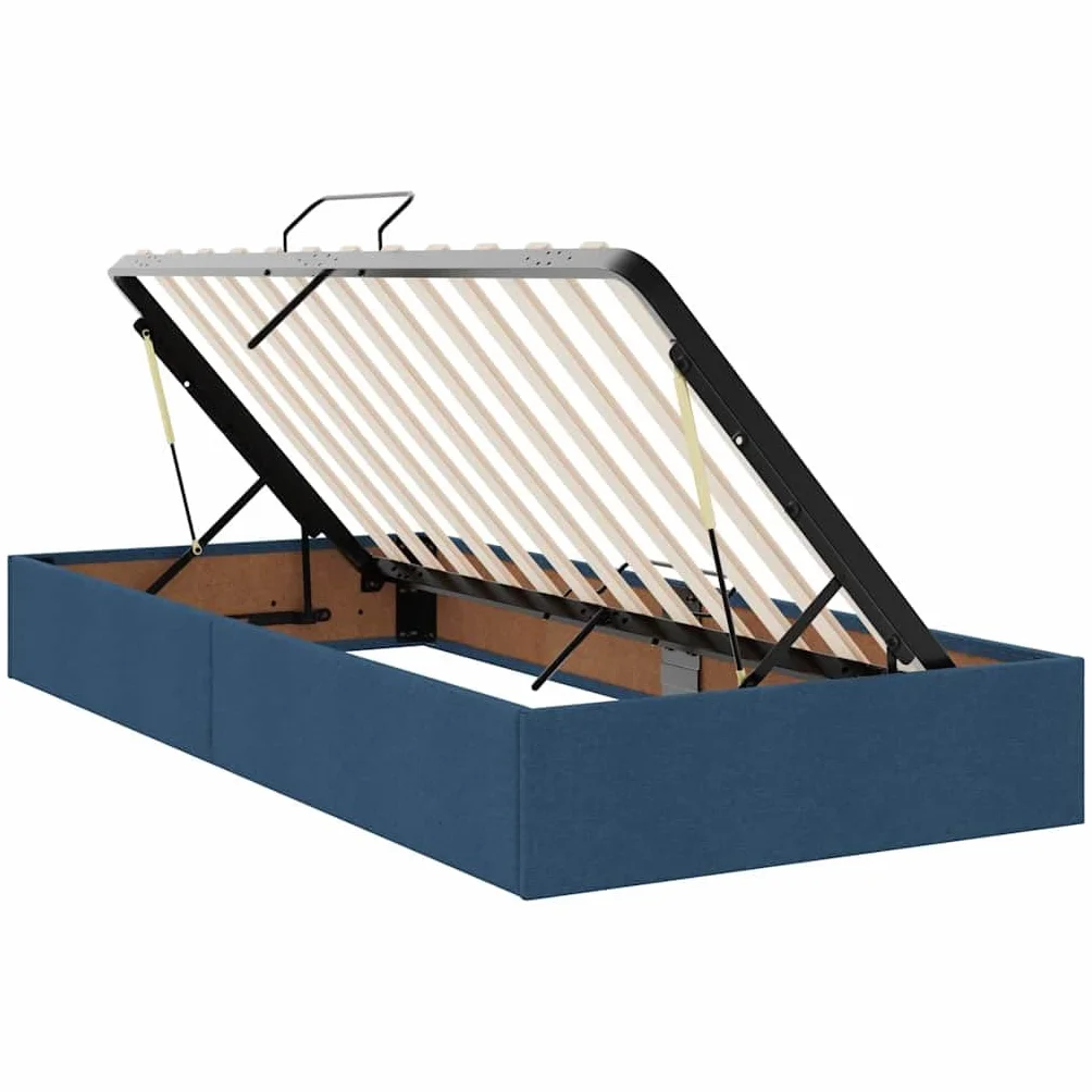 Hothingwell Łóżko ze schowkiem i materacem Niebieski 90x200 Cm Poliester | Mechanizm hydrauliczny, przechowywanie pod materacem, metalowa rama, pianka i sprężyny kieszeniowe, średnia twardość