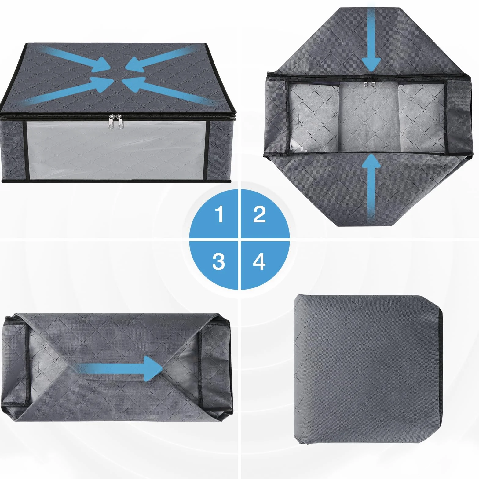 HomeHacks 6-pak organizer na ubrania, składane pudełko do przechowywania, z dużym, przezroczystym oknem, solidne uchwyty do szafy, akademika, poduszek, pościeli, ubrań, wypchanych zabawek, koców, szary