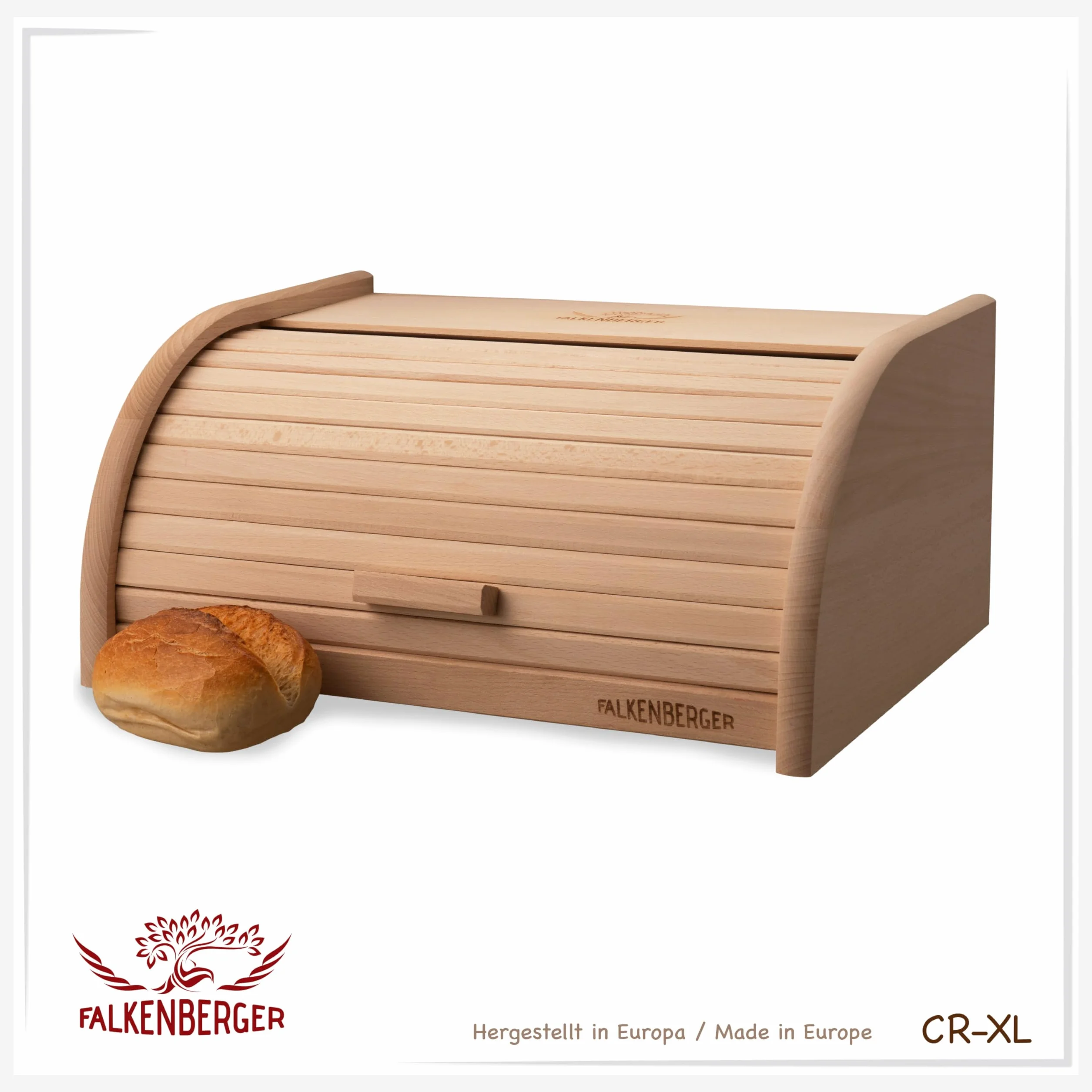 Chlebak z drewna bukowego ok. 38 x 28 x 18 cm XL chlebak tradycyjny pojemnik na chleb z rolowaną pokrywką, ręcznie wykonany