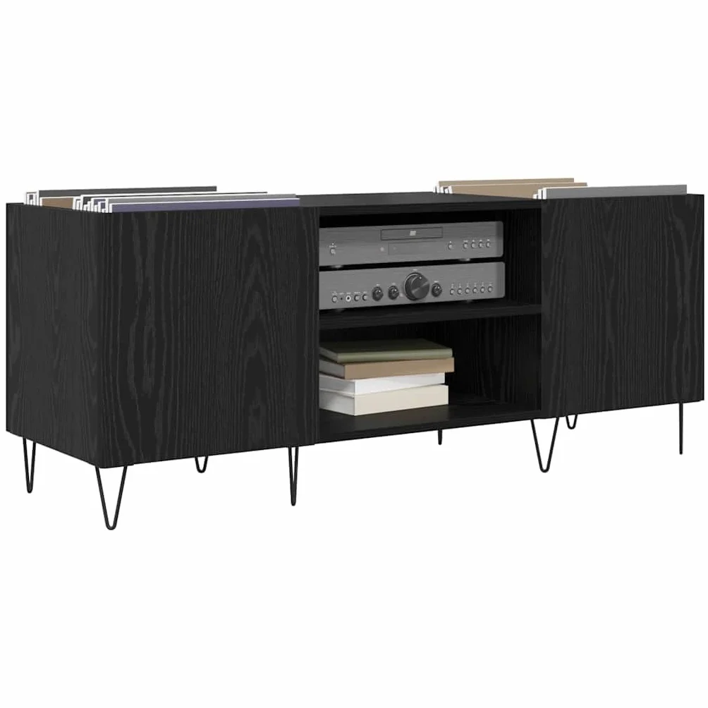 vidaXL Szafka na płyty winylowe z półką Czarny Dąb 121 x 38 x 48 cm