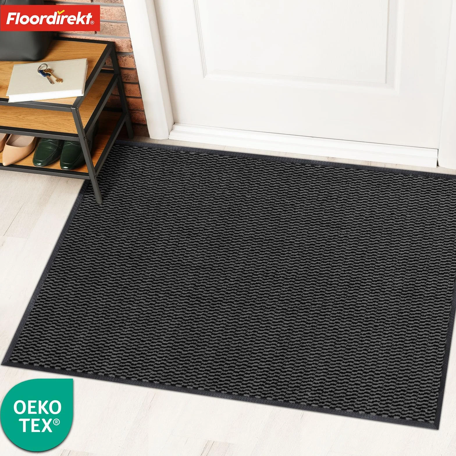 Floordirekt Sky Novo wycieraczka klasy premium, 60 x 90 cm, antracytowa, zatrzymująca brud do wewnątrz i na zewnątrz, antypoślizgowa i nadająca się do prania, wycieraczka do korytarza, dywan do drzwi