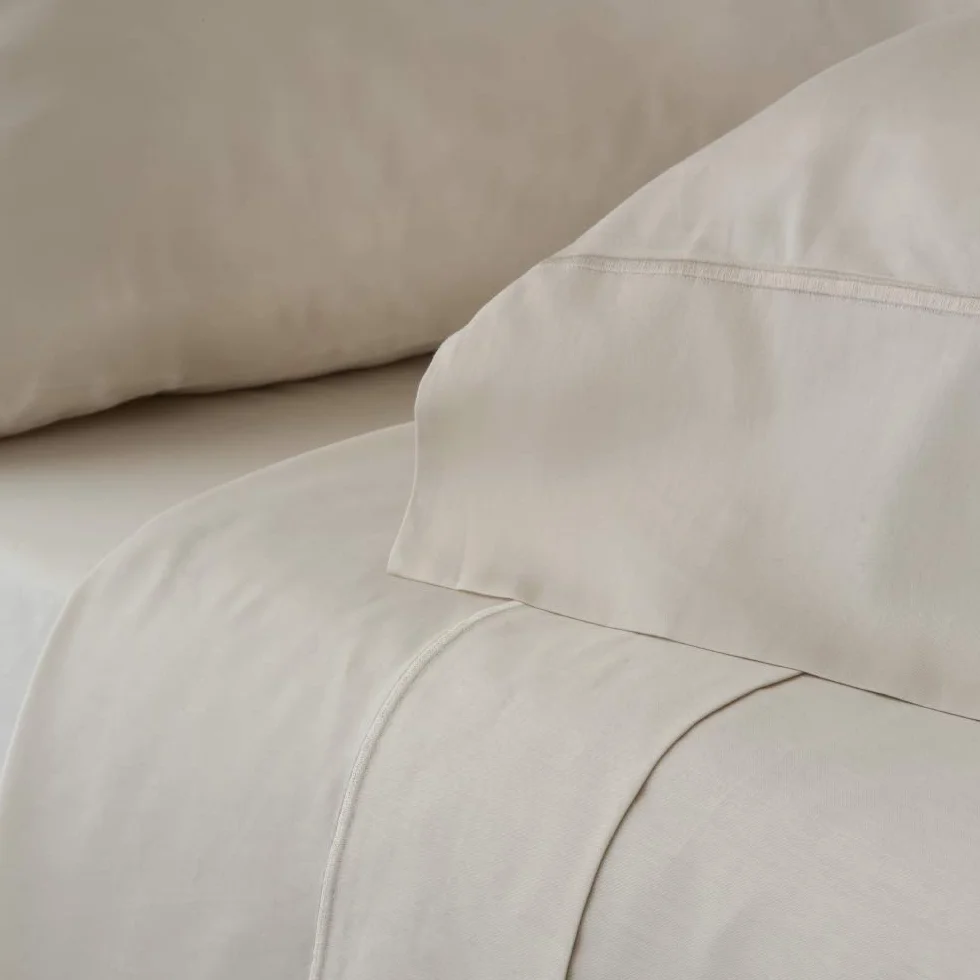 COTTON ARTean Zestaw prześcieradeł 160 x 190/200 Egipska Satyna Bawełna, 300 Nici LEUNA Beżowy zestaw pościeli 160 + 2 poszewki na poduszki + prześcieradło z gumką