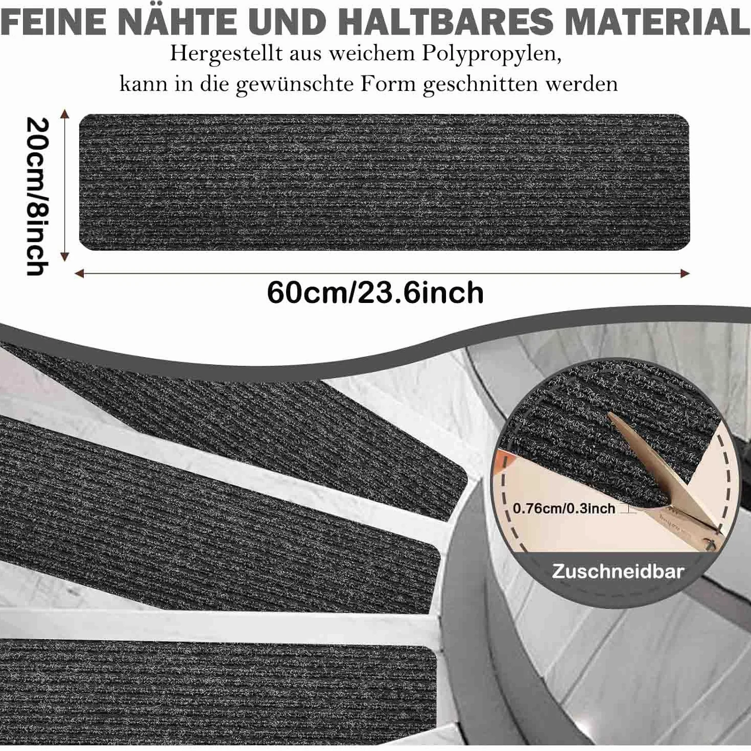 Samoprzylepne maty schodowe, 15 sztuk, antypoślizgowe, na schody, dla dzieci, osób starszych i zwierząt domowych, 60 x 20 cm (khaki)