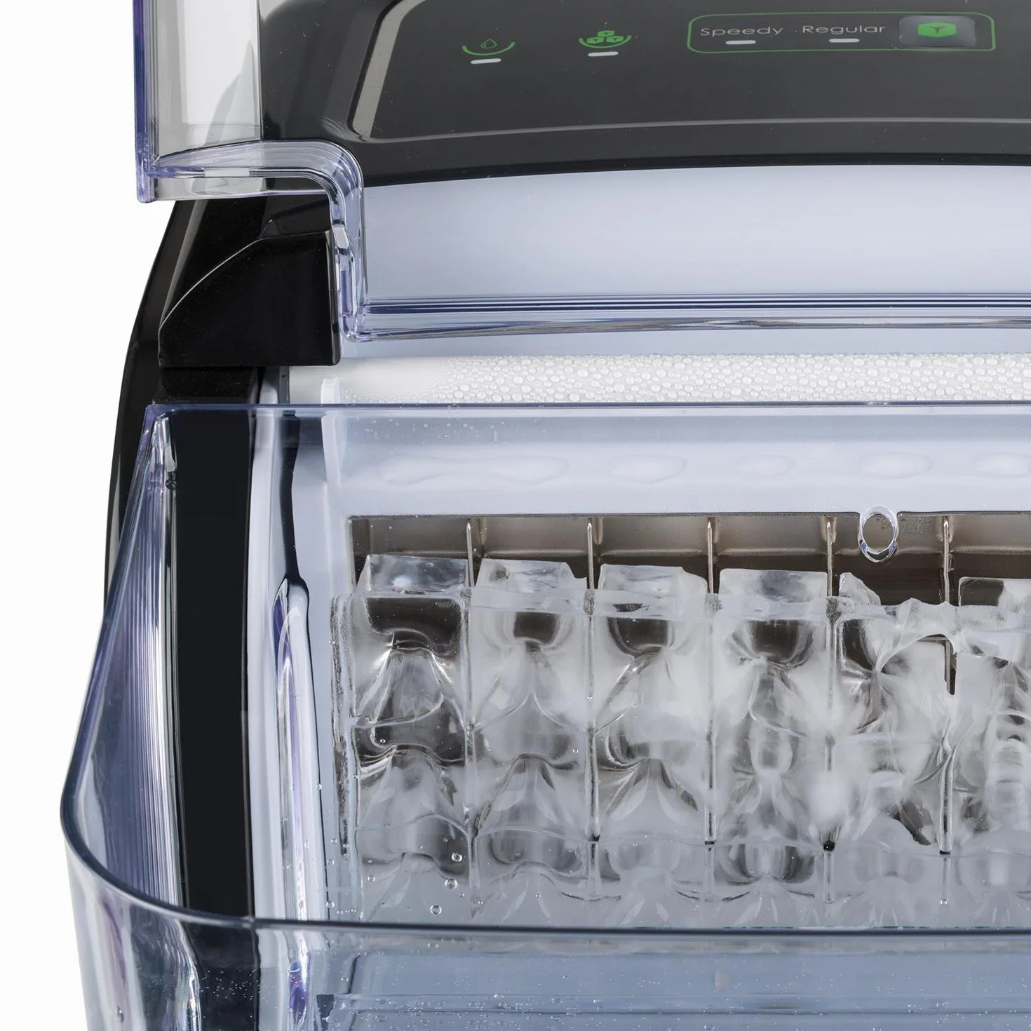 Klarstein Kristal Ice Edition - Maszyna do lodu kryształowego, kostkarka do lodu, zbiornik 2,5 l, 2 rozmiary kostek, wyświetlacz poziomu wody i lodu, system cyrkulacji: kształt kostek do topienia, R600a, do 15 kg/godz., srebrny